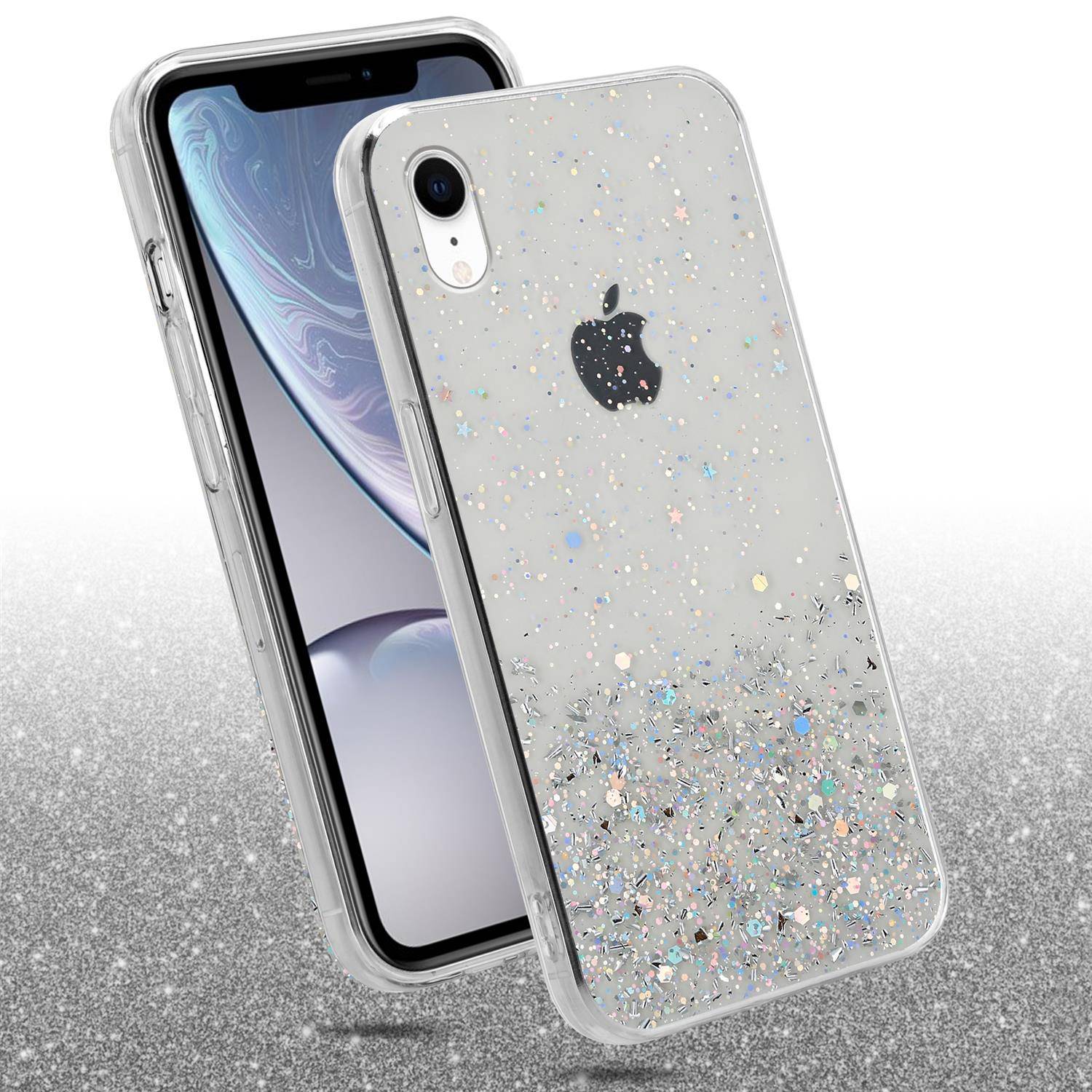 Cadorabo Hülle für Apple iPhone XR Schutz Hülle in Transparent Handyhülle TPU Etui Glitter Cover Case Glitzer