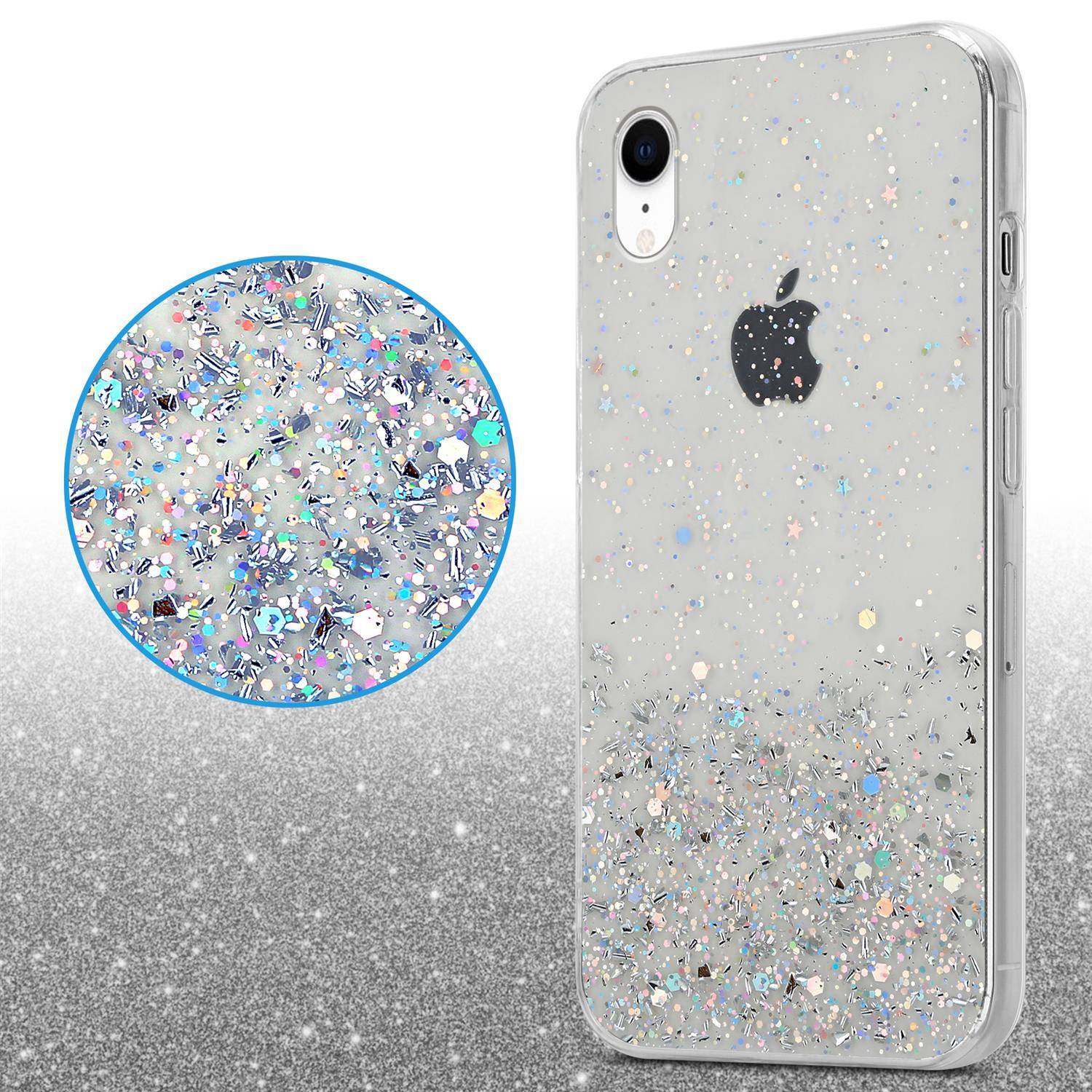 Cadorabo Hülle für Apple iPhone XR Schutz Hülle in Transparent Handyhülle TPU Etui Glitter Cover Case Glitzer