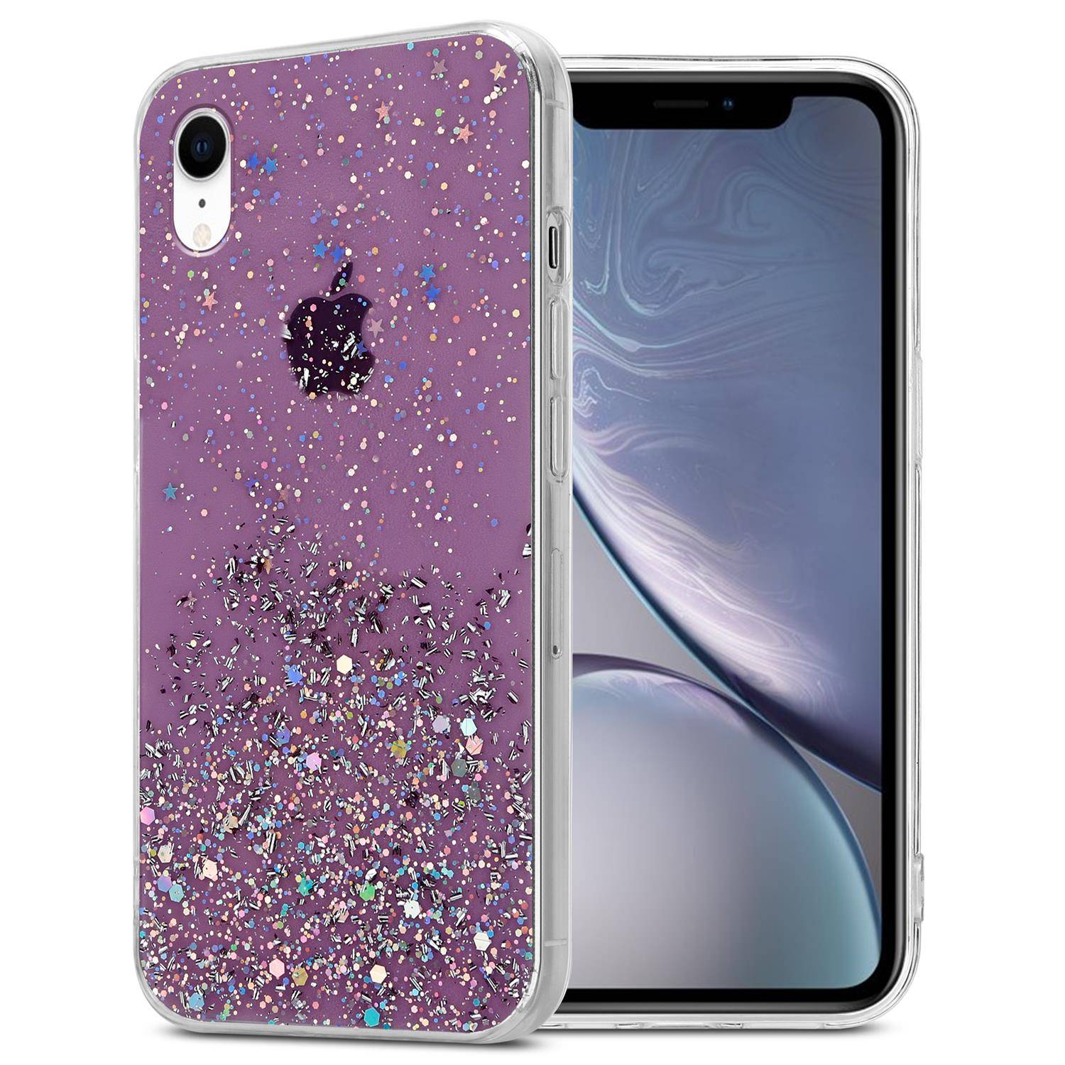 Cadorabo Hülle für Apple iPhone XR Schutz Hülle in Lila Handyhülle TPU Etui Glitter Cover Case Glitzer