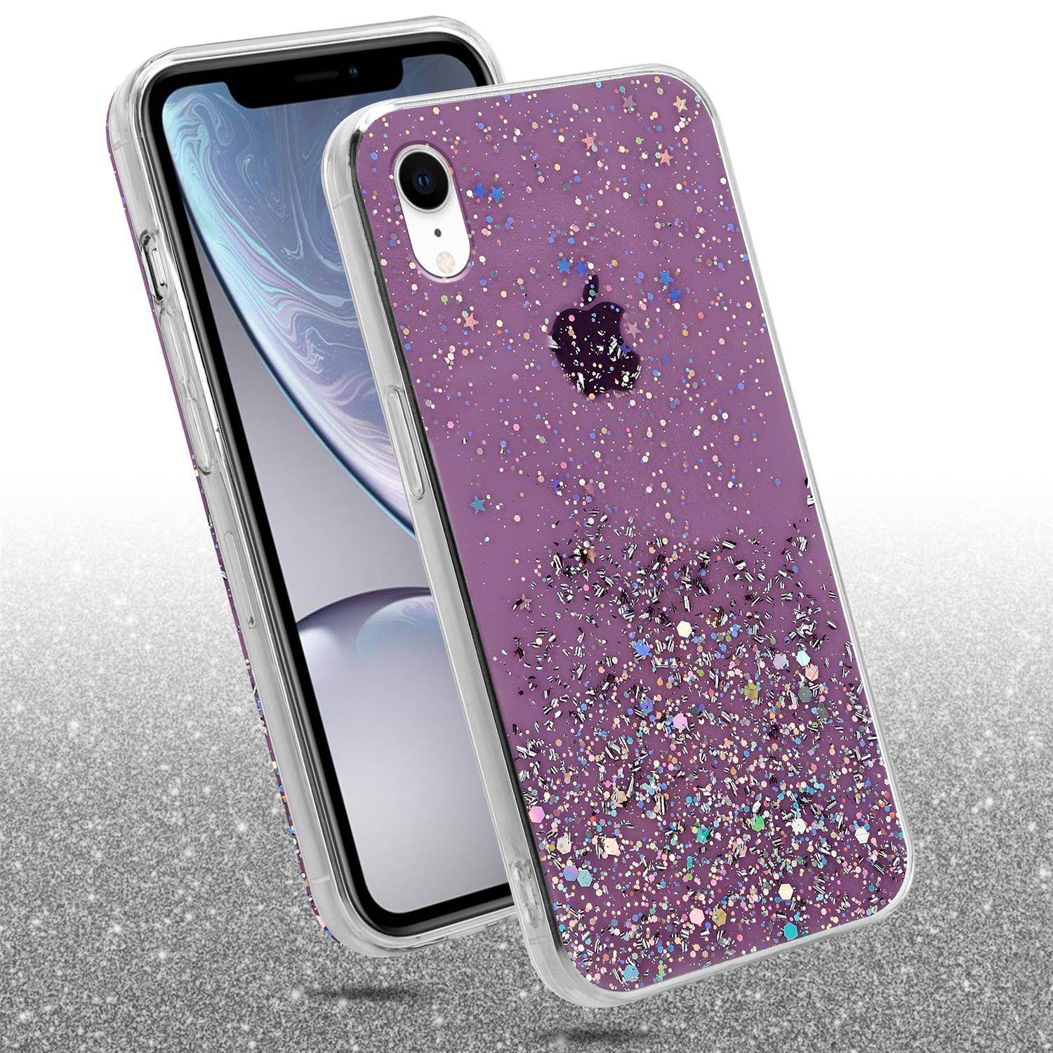 Cadorabo Hülle für Apple iPhone XR Schutz Hülle in Lila Handyhülle TPU Etui Glitter Cover Case Glitzer