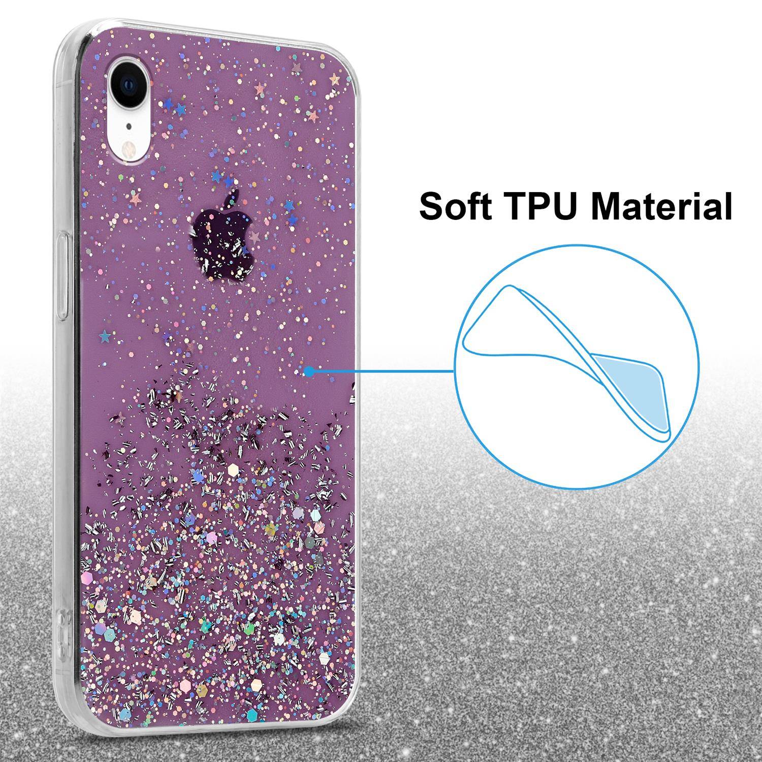 Cadorabo Hülle für Apple iPhone XR Schutz Hülle in Lila Handyhülle TPU Etui Glitter Cover Case Glitzer