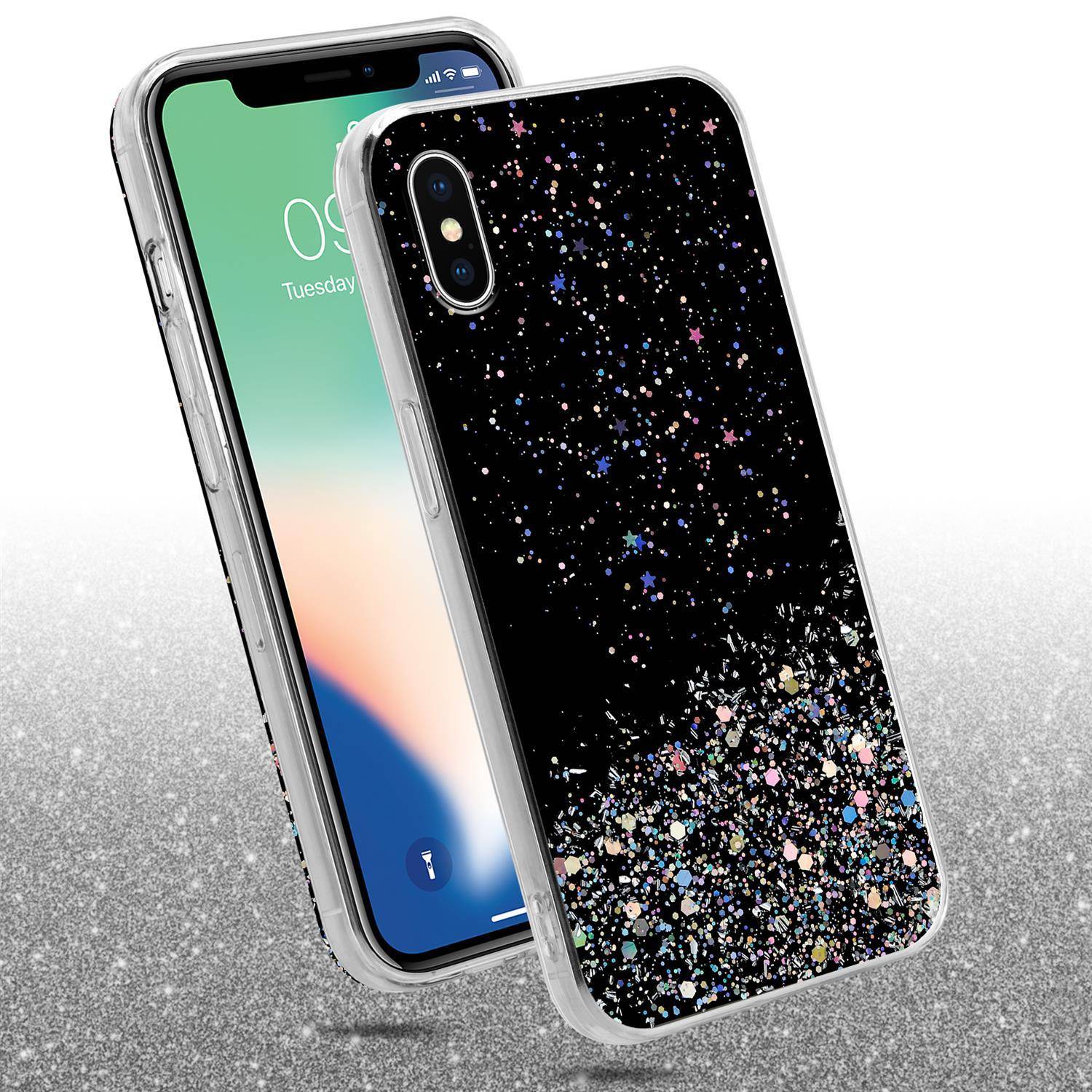 Cadorabo Hülle für Apple iPhone XS MAX Schutz Hülle in Schwarz Handyhülle TPU Etui Glitter Cover Case Glitzer