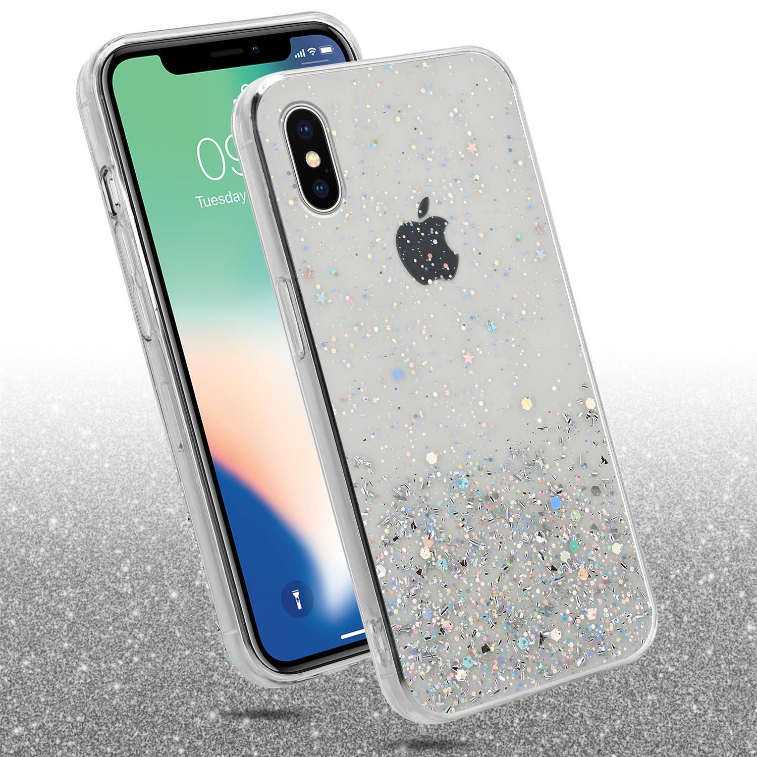 Cadorabo Hülle für Apple iPhone XS MAX Schutz Hülle in Transparent Handyhülle TPU Etui Glitter Cover Case Glitzer