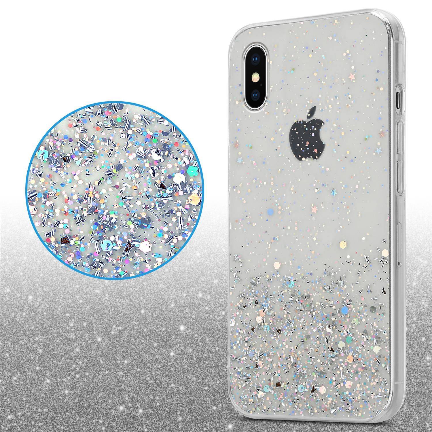 Cadorabo Hülle für Apple iPhone XS MAX Schutz Hülle in Transparent Handyhülle TPU Etui Glitter Cover Case Glitzer
