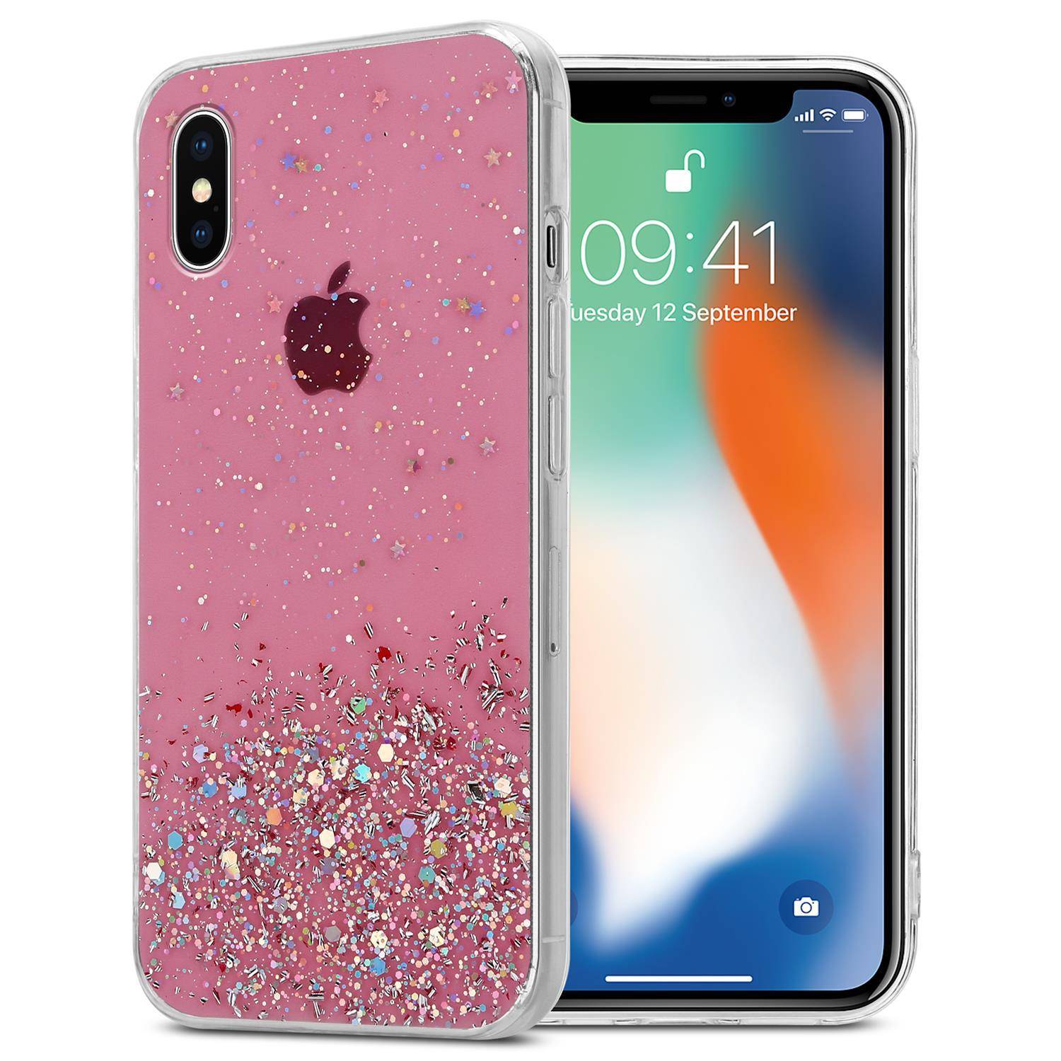 Cadorabo Hülle für Apple iPhone XS MAX Schutz Hülle in Rosa Handyhülle TPU Etui Glitter Cover Case Glitzer