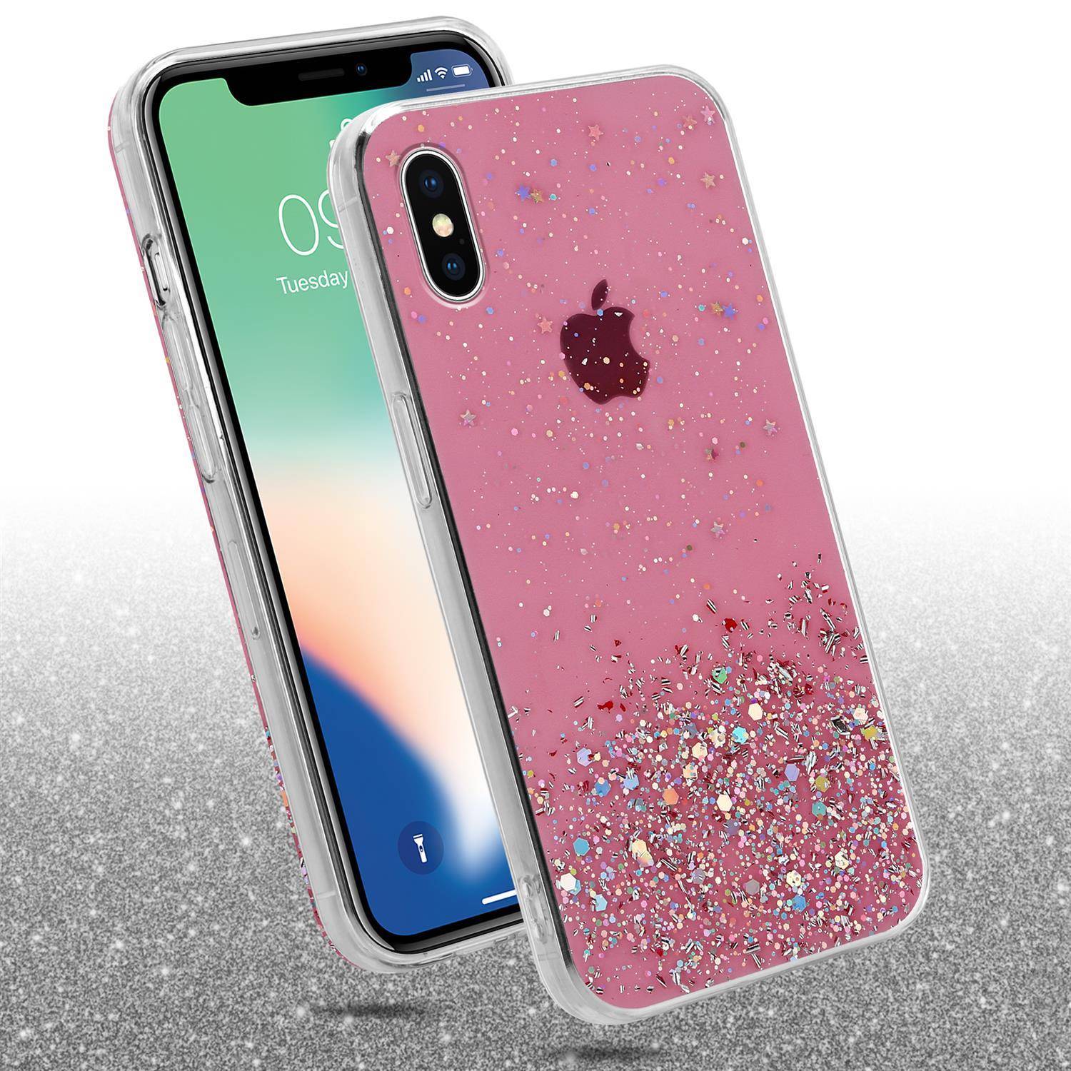 Cadorabo Hülle für Apple iPhone XS MAX Schutz Hülle in Rosa Handyhülle TPU Etui Glitter Cover Case Glitzer