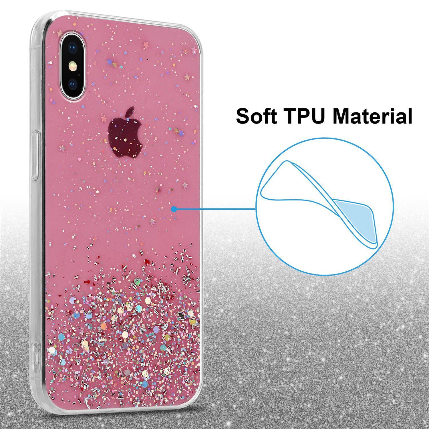 Cadorabo Hülle für Apple iPhone XS MAX Schutz Hülle in Rosa Handyhülle TPU Etui Glitter Cover Case Glitzer