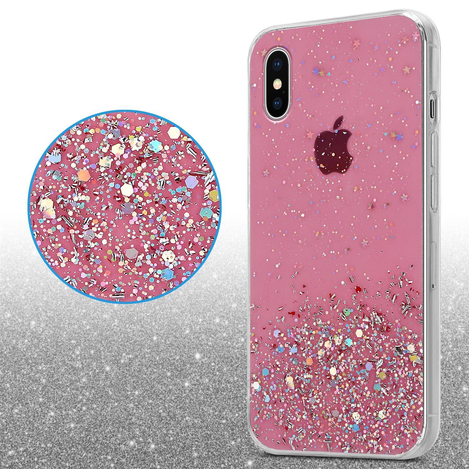 Cadorabo Hülle für Apple iPhone XS MAX Schutz Hülle in Rosa Handyhülle TPU Etui Glitter Cover Case Glitzer