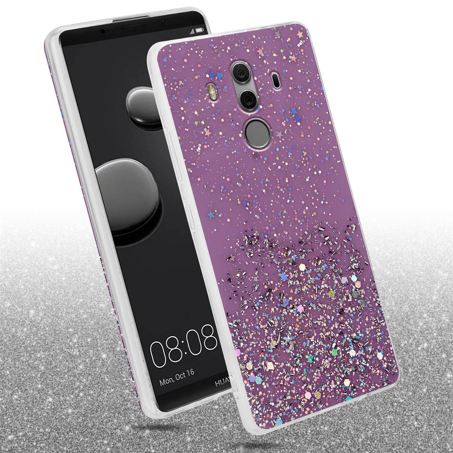 Cadorabo Hülle für Huawei MATE 10 PRO Schutz Hülle in Lila Handyhülle TPU Etui Glitter Cover Case Glitzer