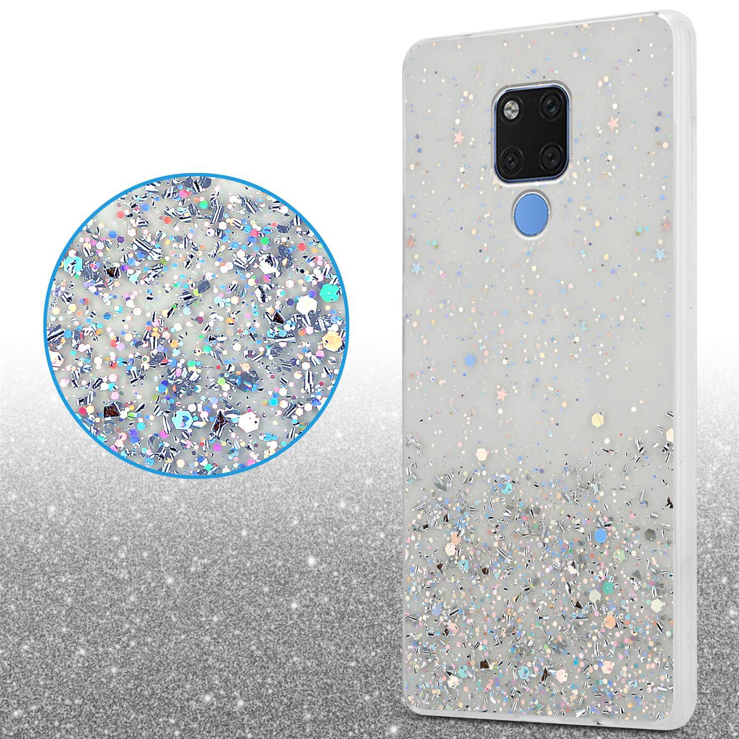 Cadorabo Hülle für Huawei MATE 20 Schutz Hülle in Transparent Handyhülle TPU Etui Glitter Cover Case Glitzer