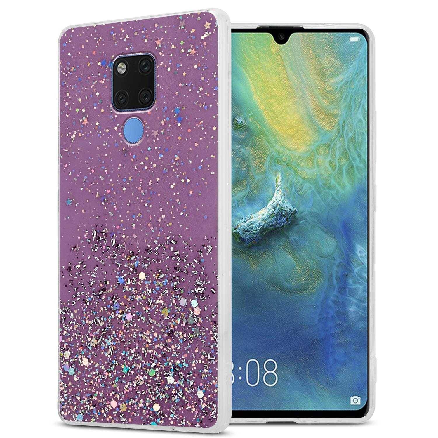 Cadorabo Hülle für Huawei MATE 20 Schutz Hülle in Lila Handyhülle TPU Etui Glitter Cover Case Glitzer