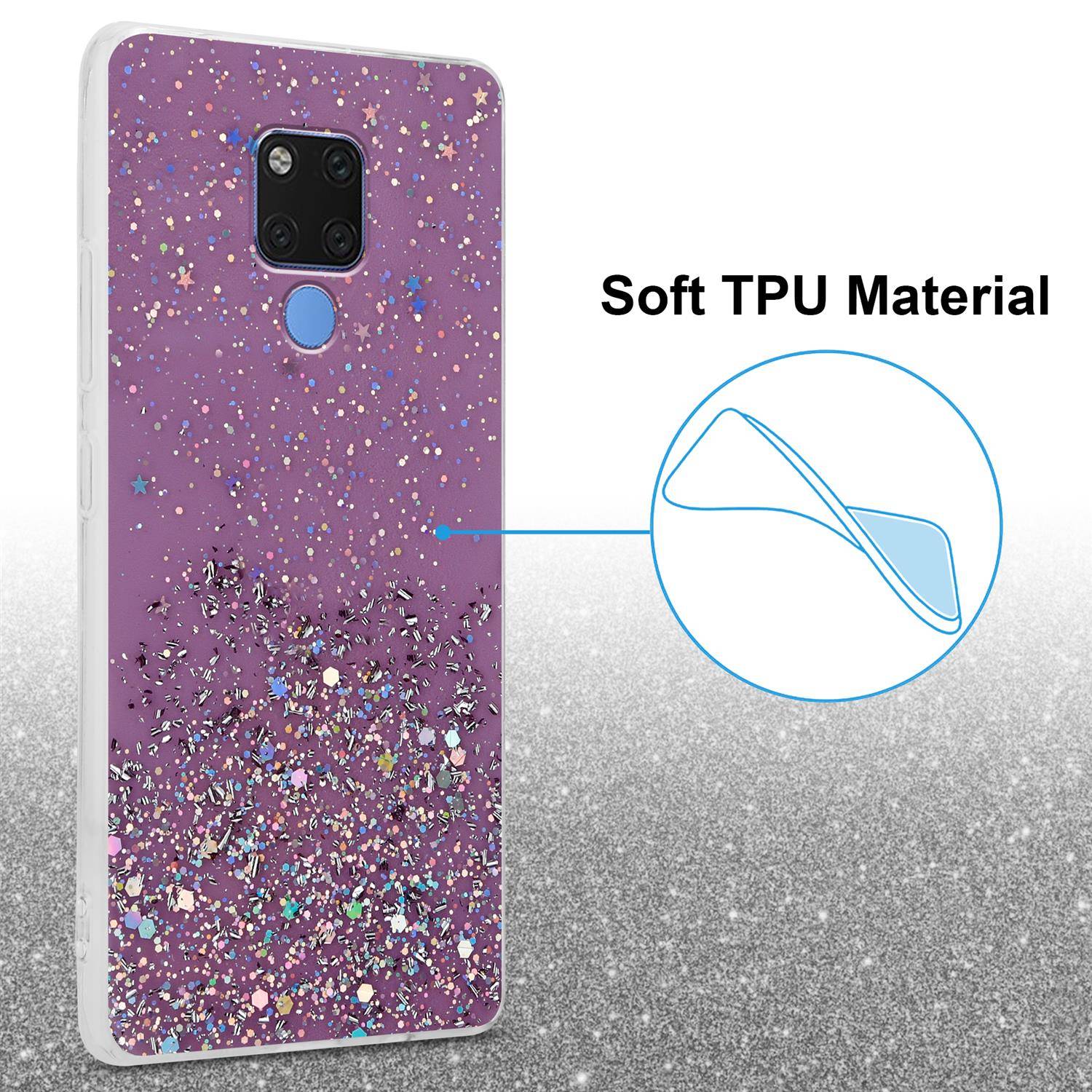Cadorabo Hülle für Huawei MATE 20 Schutz Hülle in Lila Handyhülle TPU Etui Glitter Cover Case Glitzer