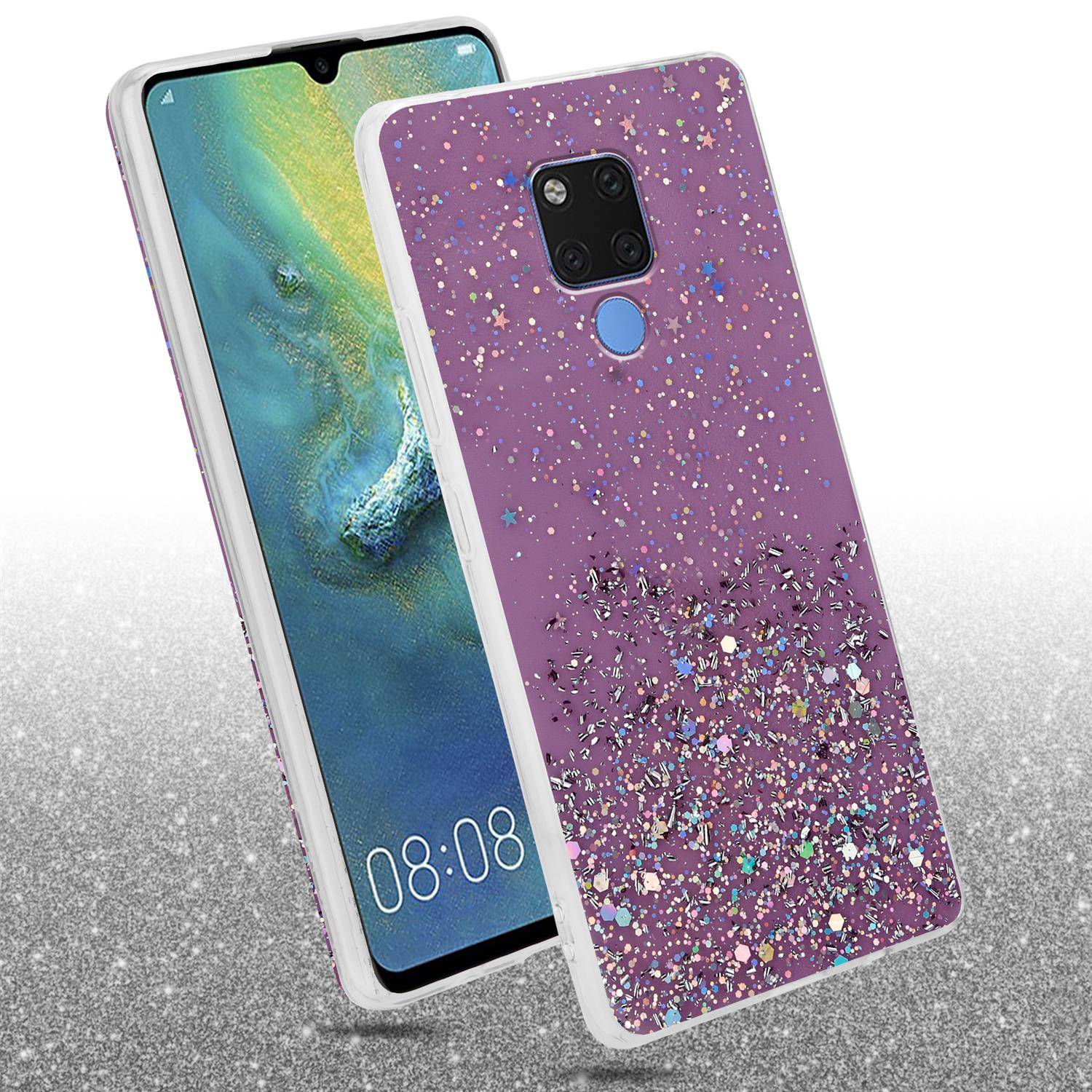 Cadorabo Hülle für Huawei MATE 20 Schutz Hülle in Lila Handyhülle TPU Etui Glitter Cover Case Glitzer