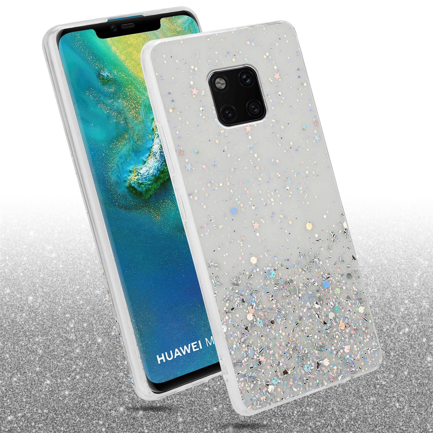 Cadorabo Hülle für Huawei MATE 20 PRO Schutz Hülle in Transparent Handyhülle TPU Etui Glitter Cover Case Glitzer