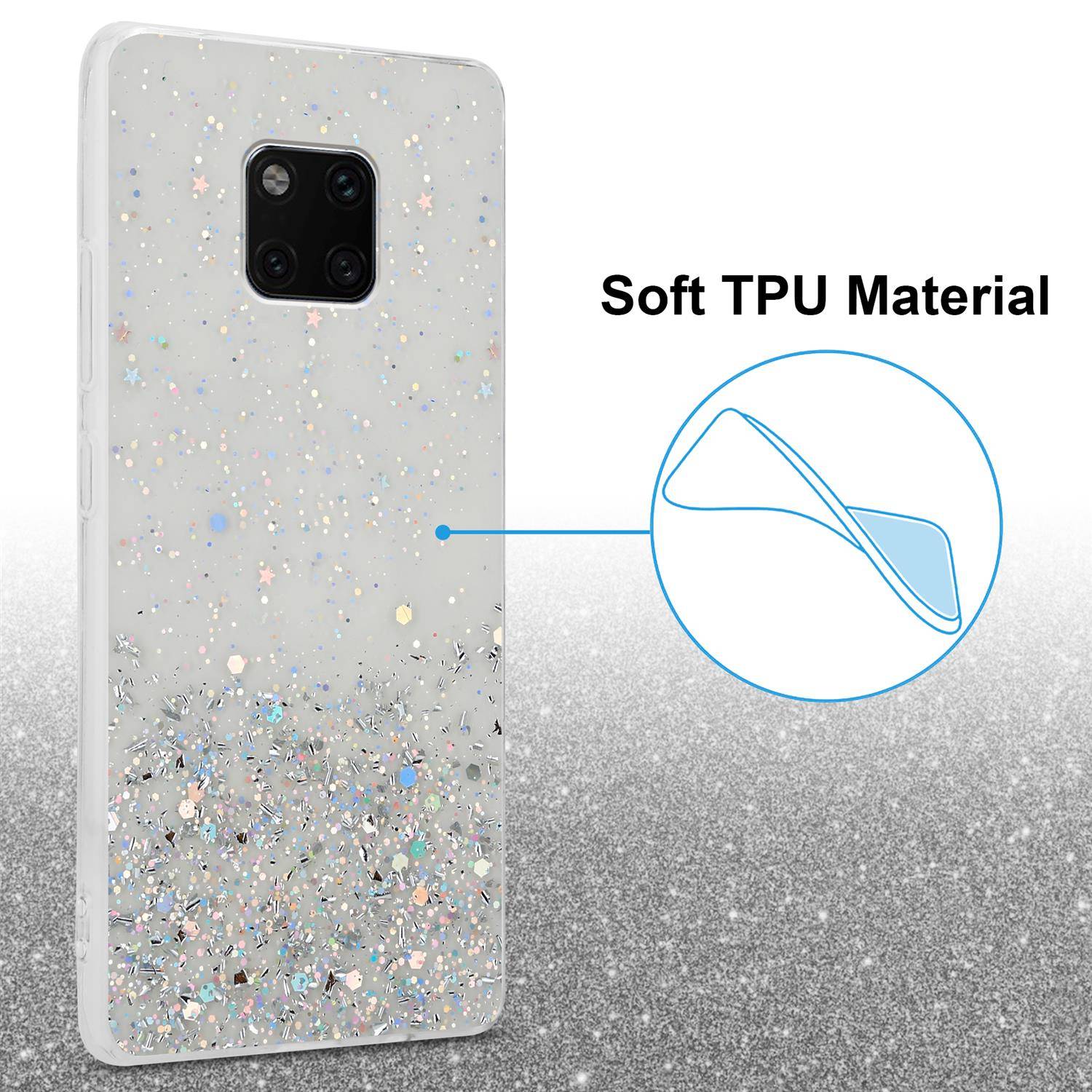 Cadorabo Hülle für Huawei MATE 20 PRO Schutz Hülle in Transparent Handyhülle TPU Etui Glitter Cover Case Glitzer