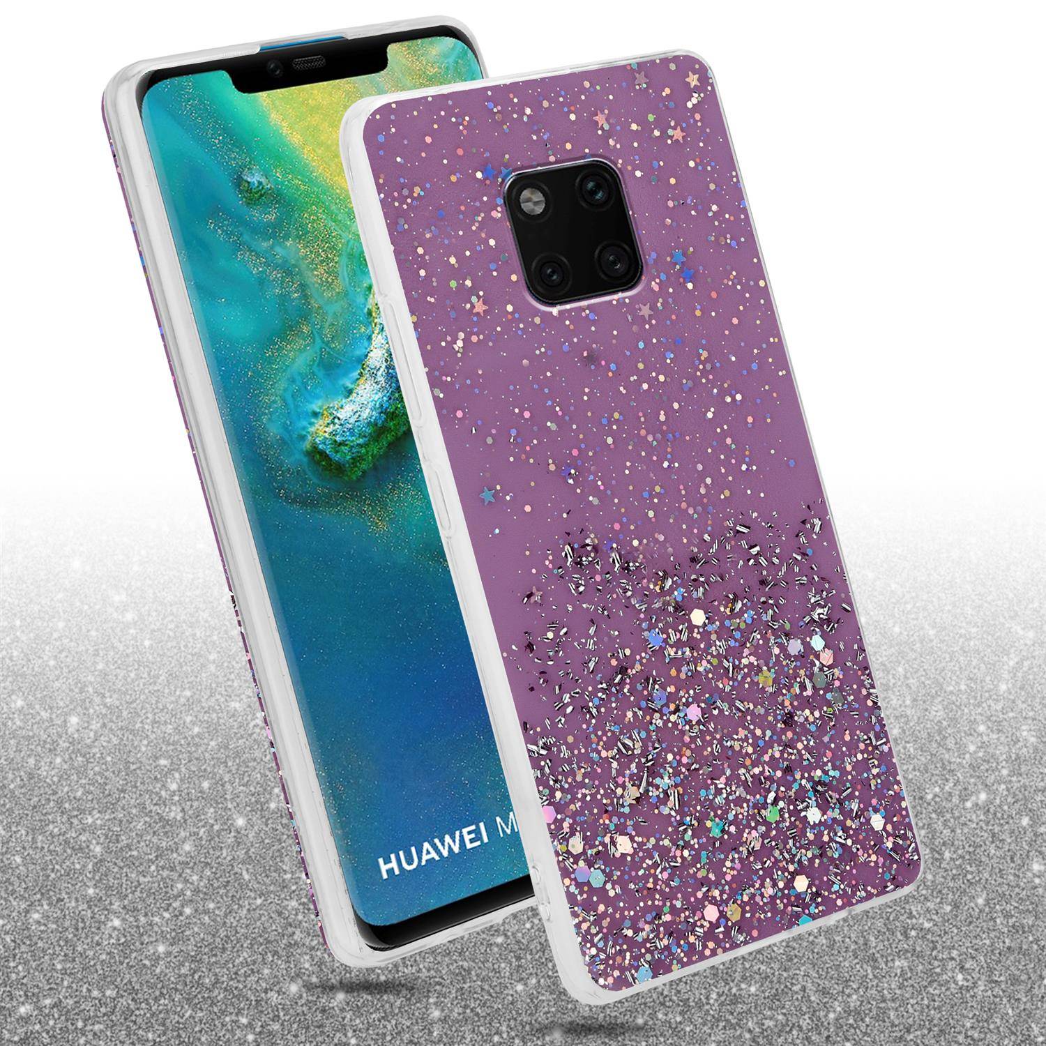 Cadorabo Hülle für Huawei MATE 20 PRO Schutz Hülle in Lila Handyhülle TPU Etui Glitter Cover Case Glitzer