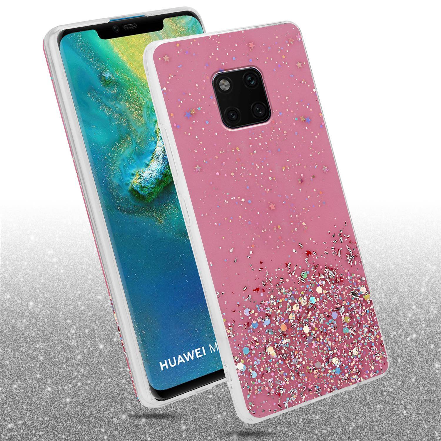 Cadorabo Hülle für Huawei MATE 20 PRO Schutz Hülle in Rosa Handyhülle TPU Etui Glitter Cover Case Glitzer
