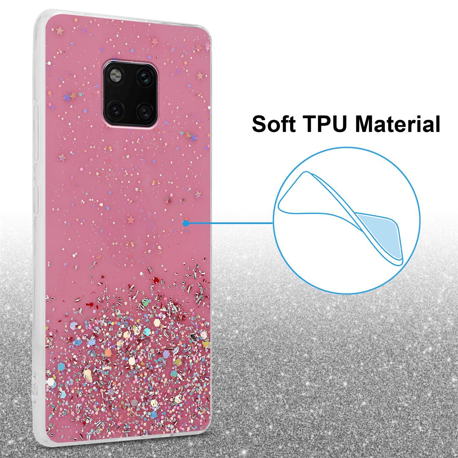 Cadorabo Hülle für Huawei MATE 20 PRO Schutz Hülle in Rosa Handyhülle TPU Etui Glitter Cover Case Glitzer