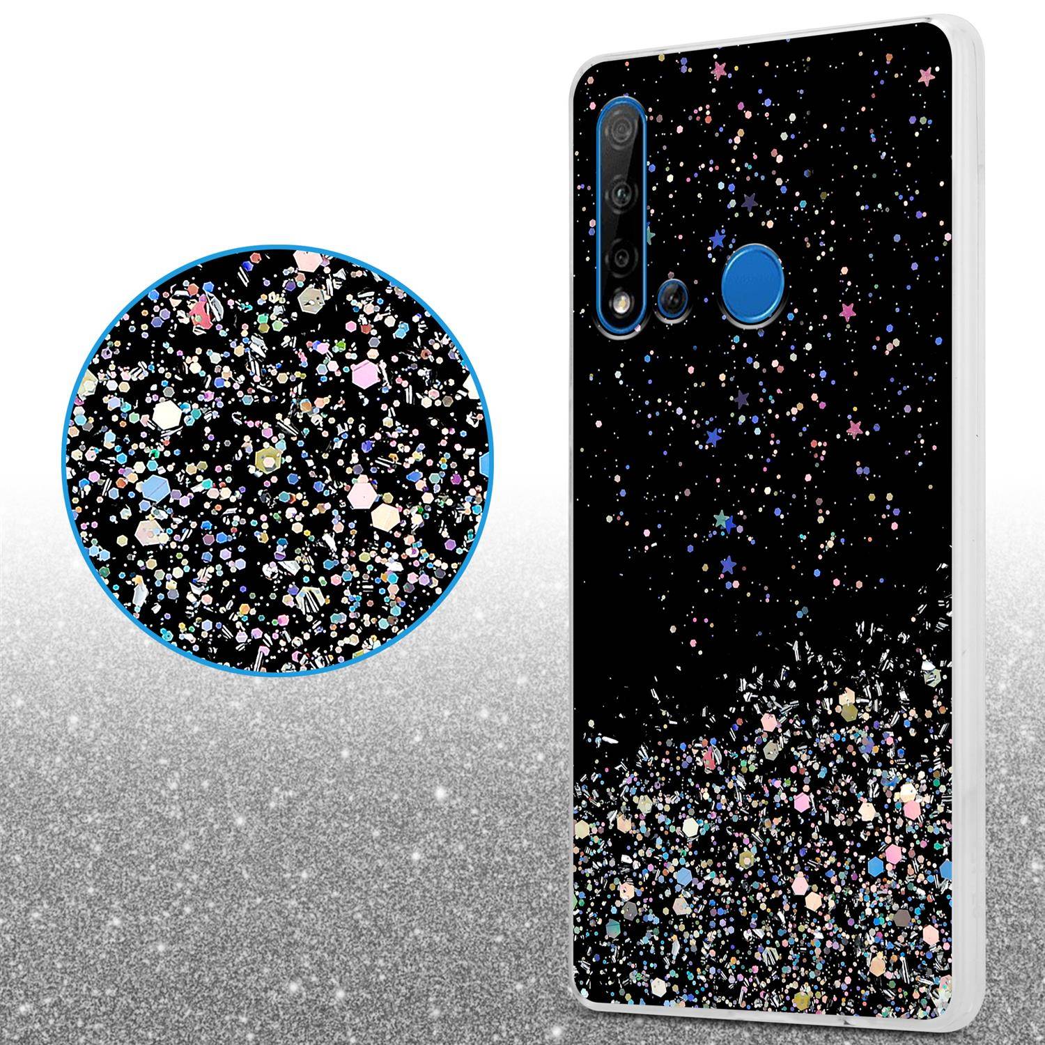 Cadorabo Hülle für Huawei NOVA 5i / P20 LITE 2019 Schutz Hülle in Schwarz Handyhülle TPU Etui Glitter Cover Case Glitzer