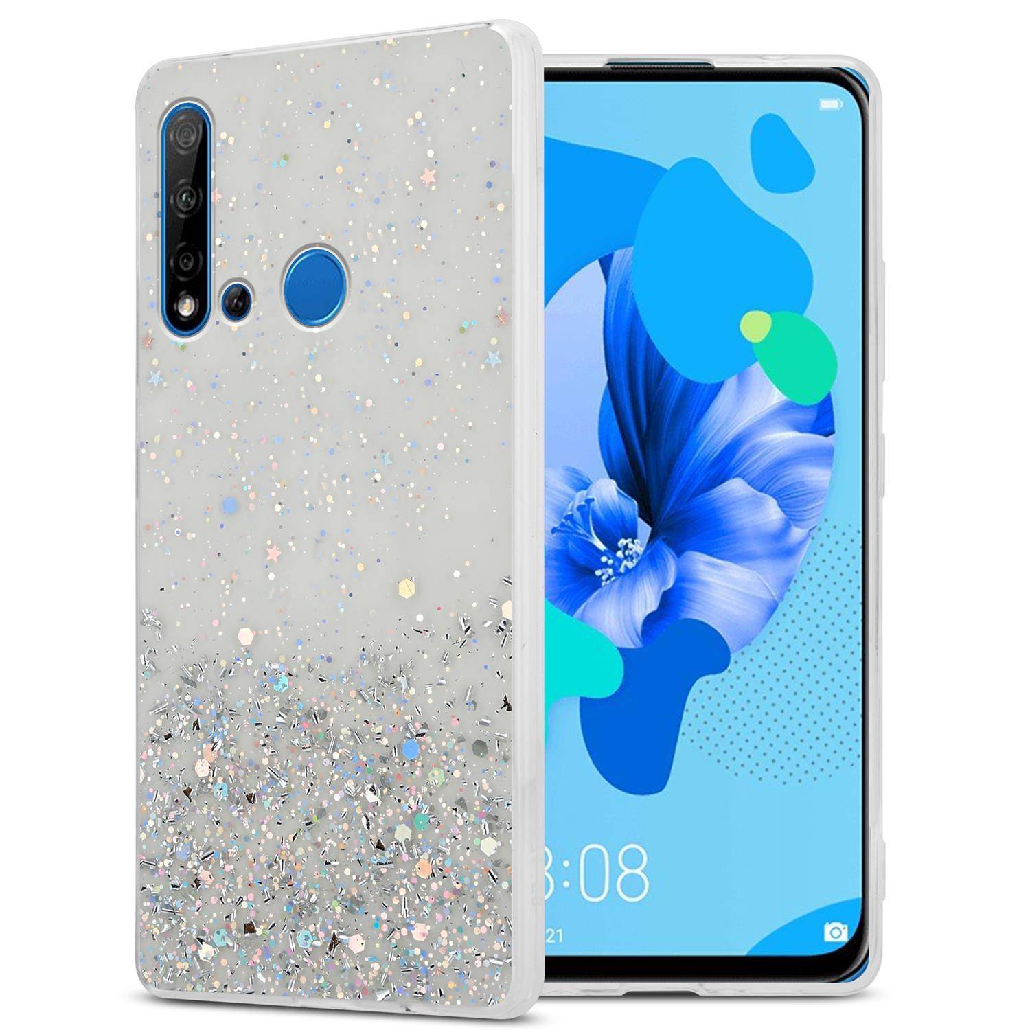 Cadorabo Hülle für Huawei NOVA 5i / P20 LITE 2019 Schutz Hülle in Transparent Handyhülle TPU Etui Glitter Cover Case