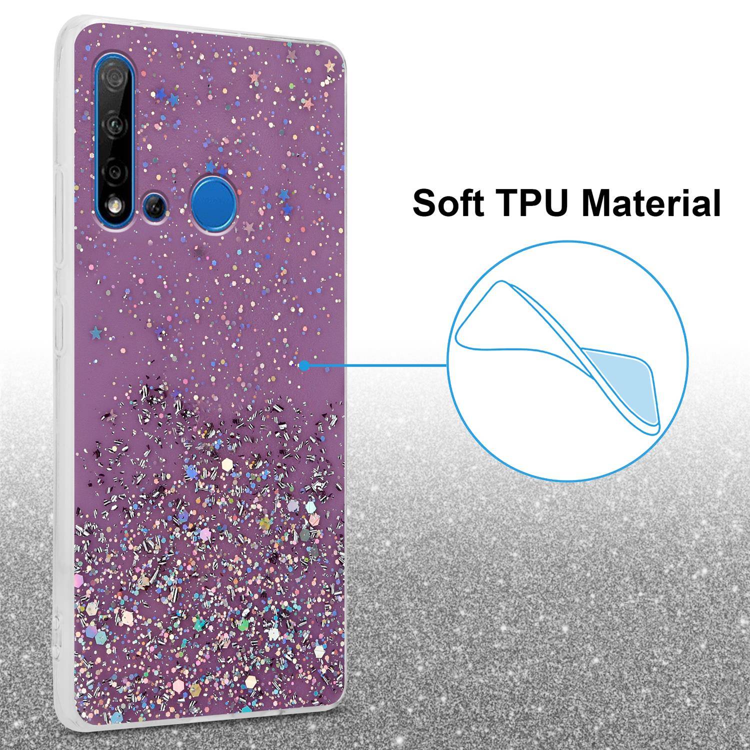Cadorabo Hülle für Huawei NOVA 5i / P20 LITE 2019 Schutz Hülle in Lila Handyhülle TPU Etui Glitter Cover Case Glitzer