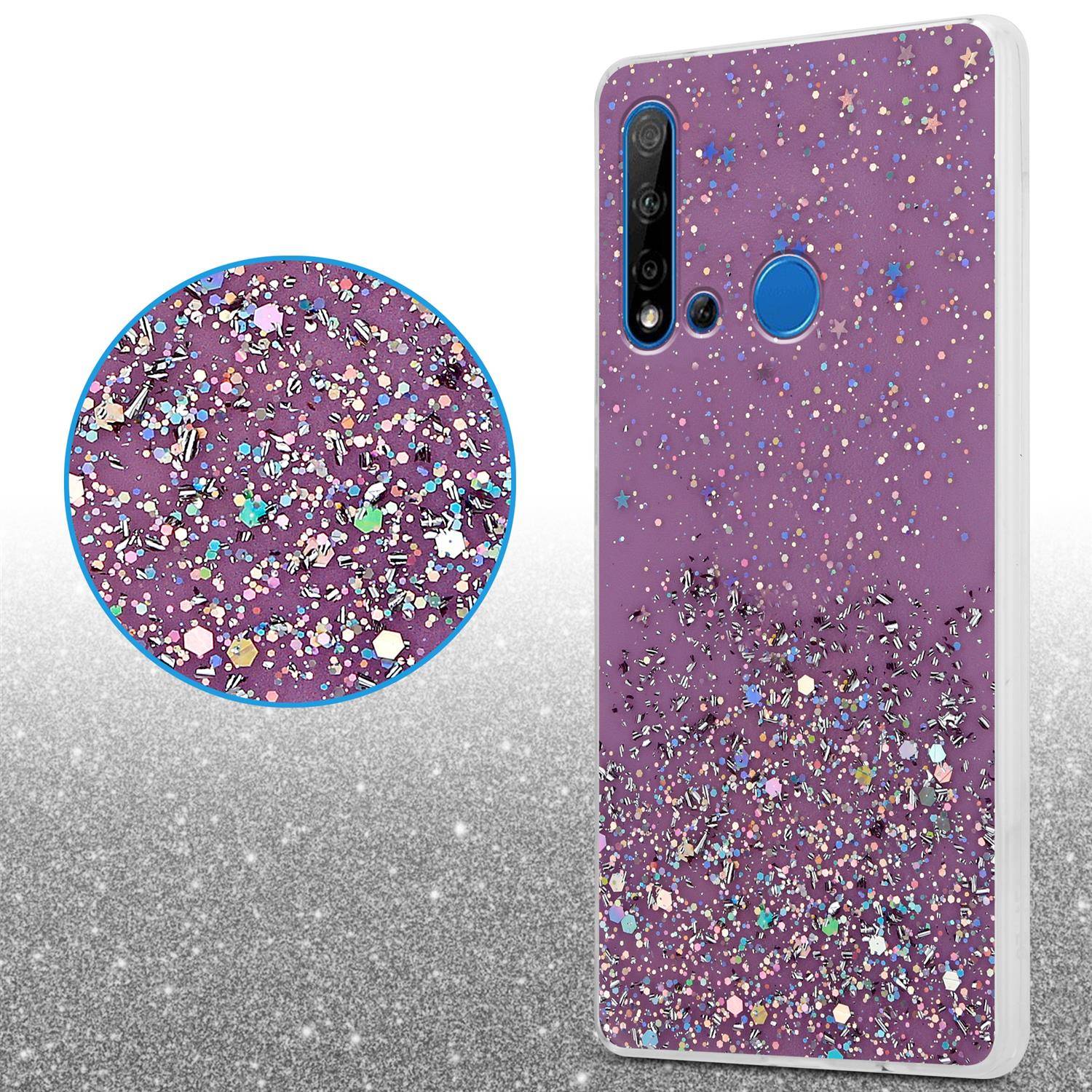 Cadorabo Hülle für Huawei NOVA 5i / P20 LITE 2019 Schutz Hülle in Lila Handyhülle TPU Etui Glitter Cover Case Glitzer