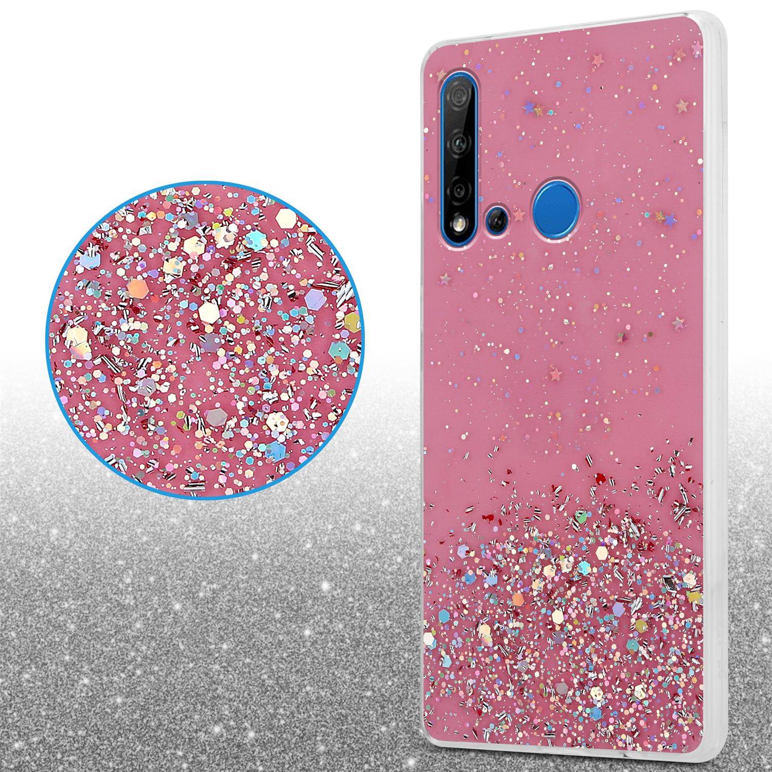 Cadorabo Hülle für Huawei NOVA 5i / P20 LITE 2019 Schutz Hülle in Rosa Handyhülle TPU Etui Glitter Cover Case Glitzer