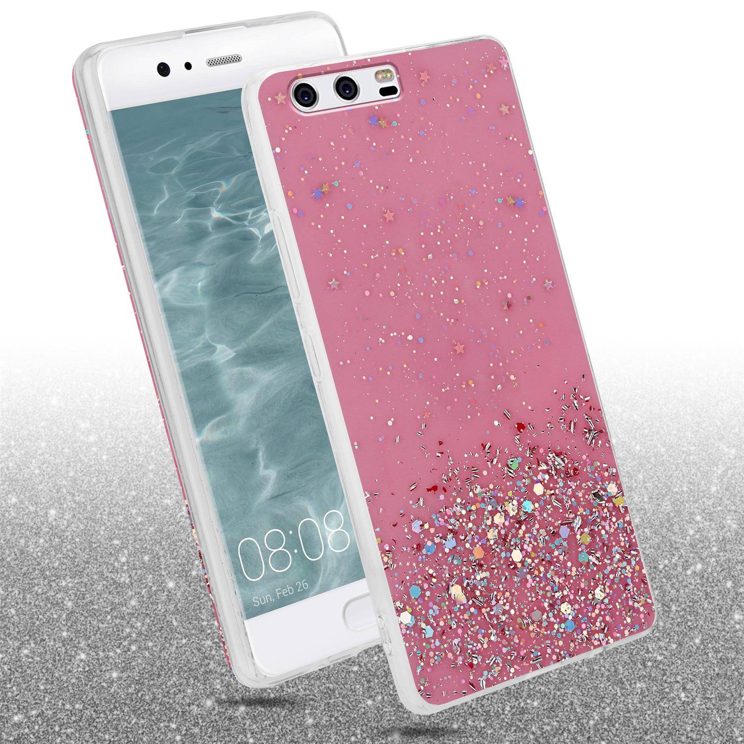 Cadorabo Hülle für Huawei P10 Schutz Hülle in Rosa Handyhülle TPU Etui Glitter Cover Case Glitzer