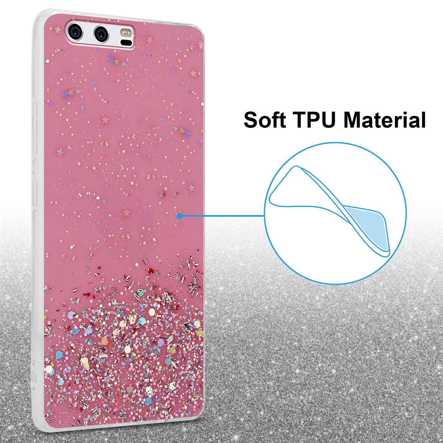Cadorabo Hülle für Huawei P10 Schutz Hülle in Rosa Handyhülle TPU Etui Glitter Cover Case Glitzer