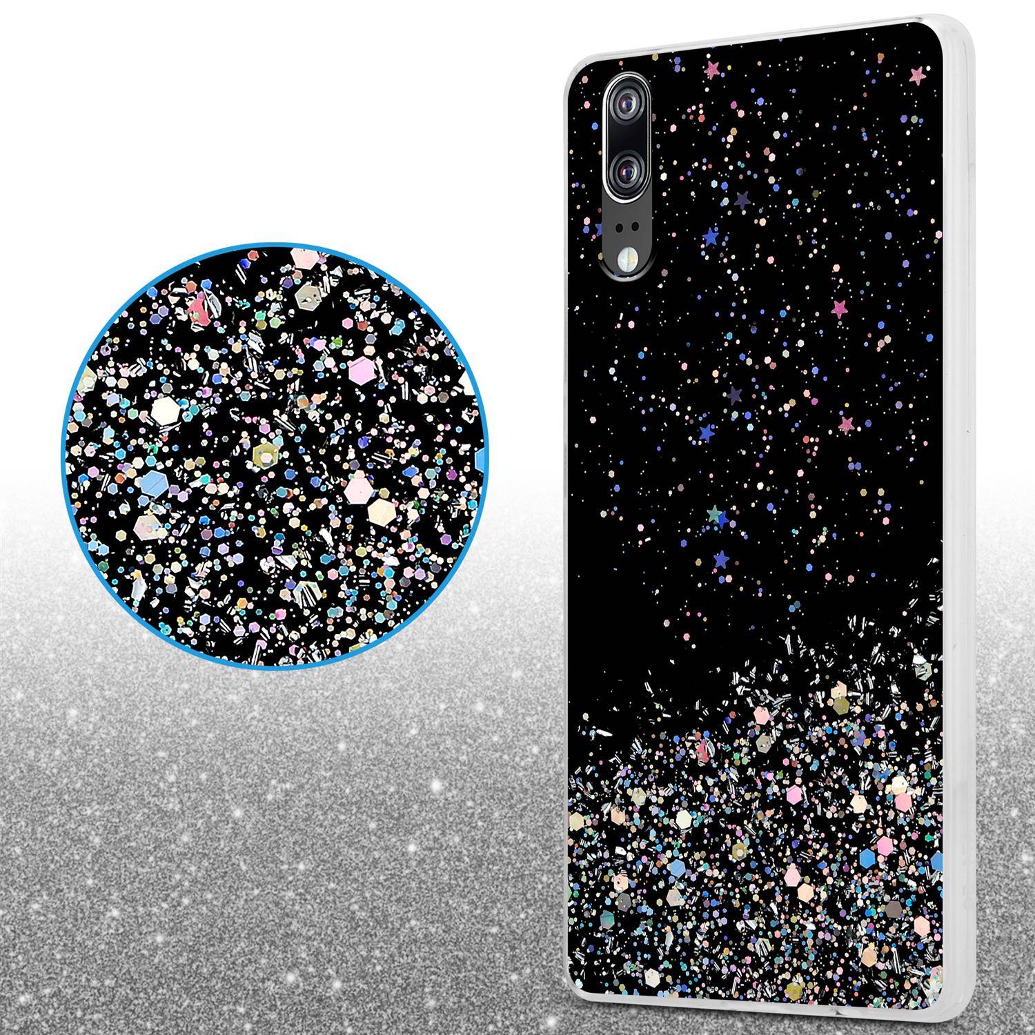 Cadorabo Hülle für Huawei P20 Schutz Hülle in Schwarz Handyhülle TPU Etui Glitter Cover Case Glitzer