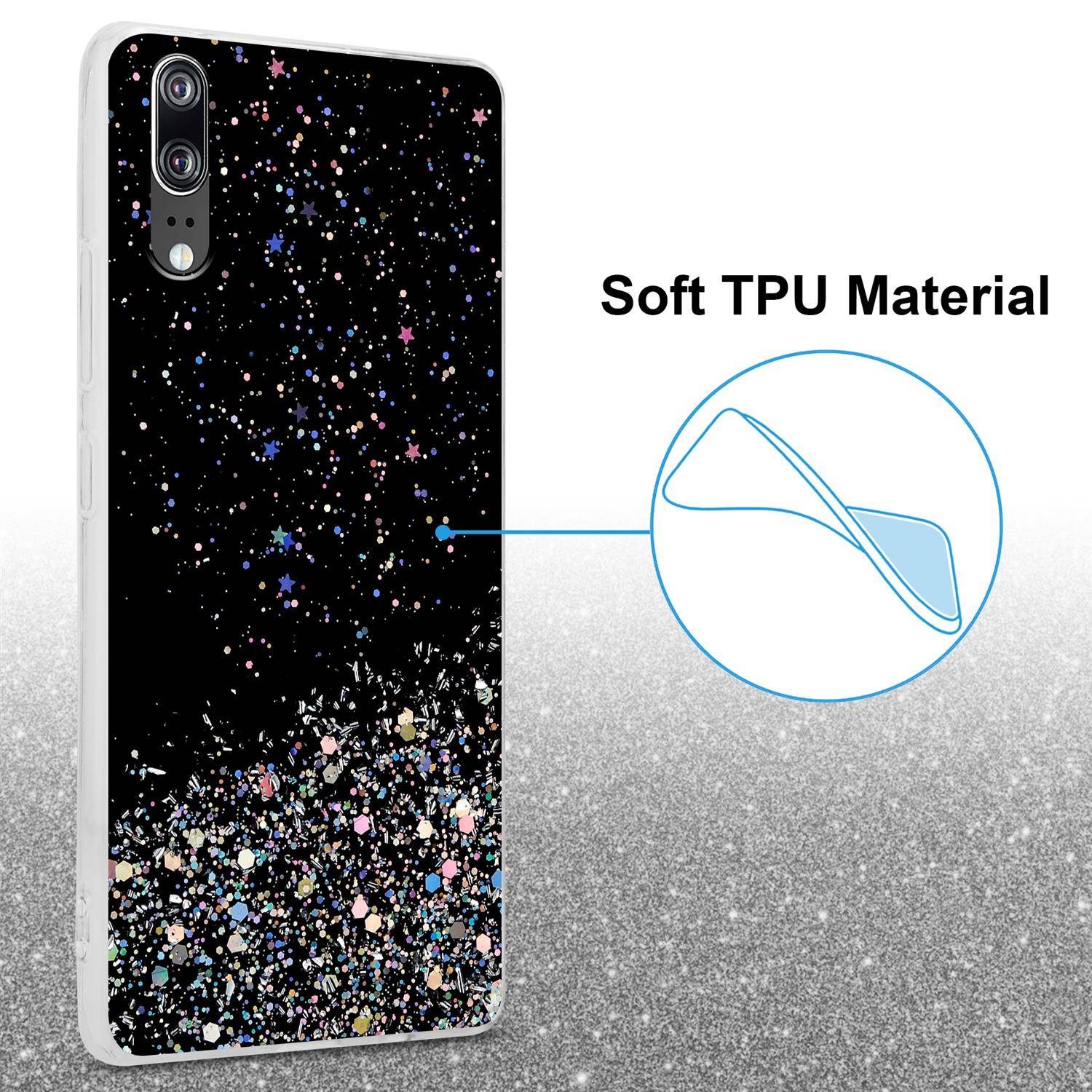Cadorabo Hülle für Huawei P20 Schutz Hülle in Schwarz Handyhülle TPU Etui Glitter Cover Case Glitzer