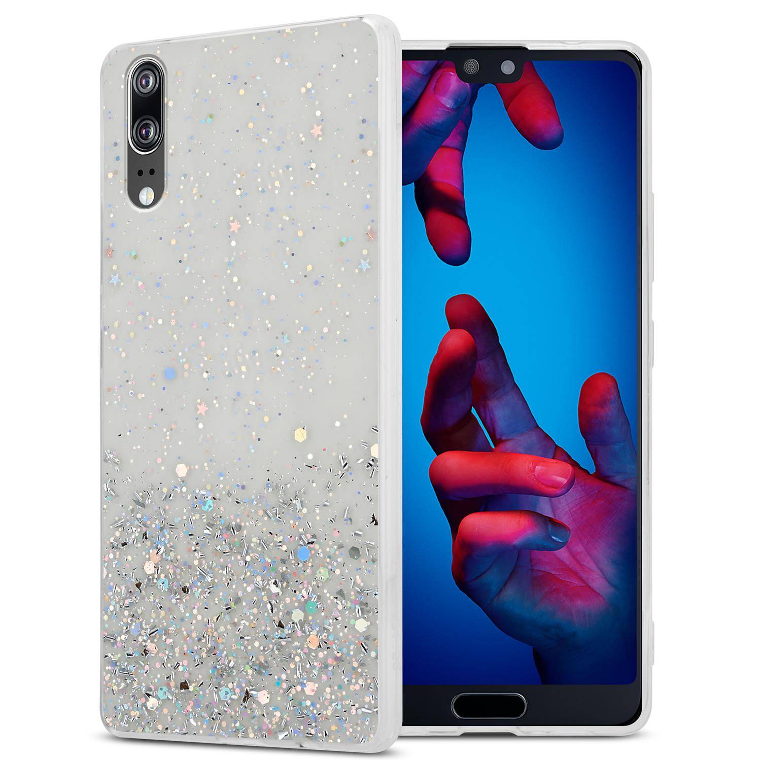 Cadorabo Hülle für Huawei P20 Schutz Hülle in Transparent Handyhülle TPU Etui Glitter Cover Case Glitzer