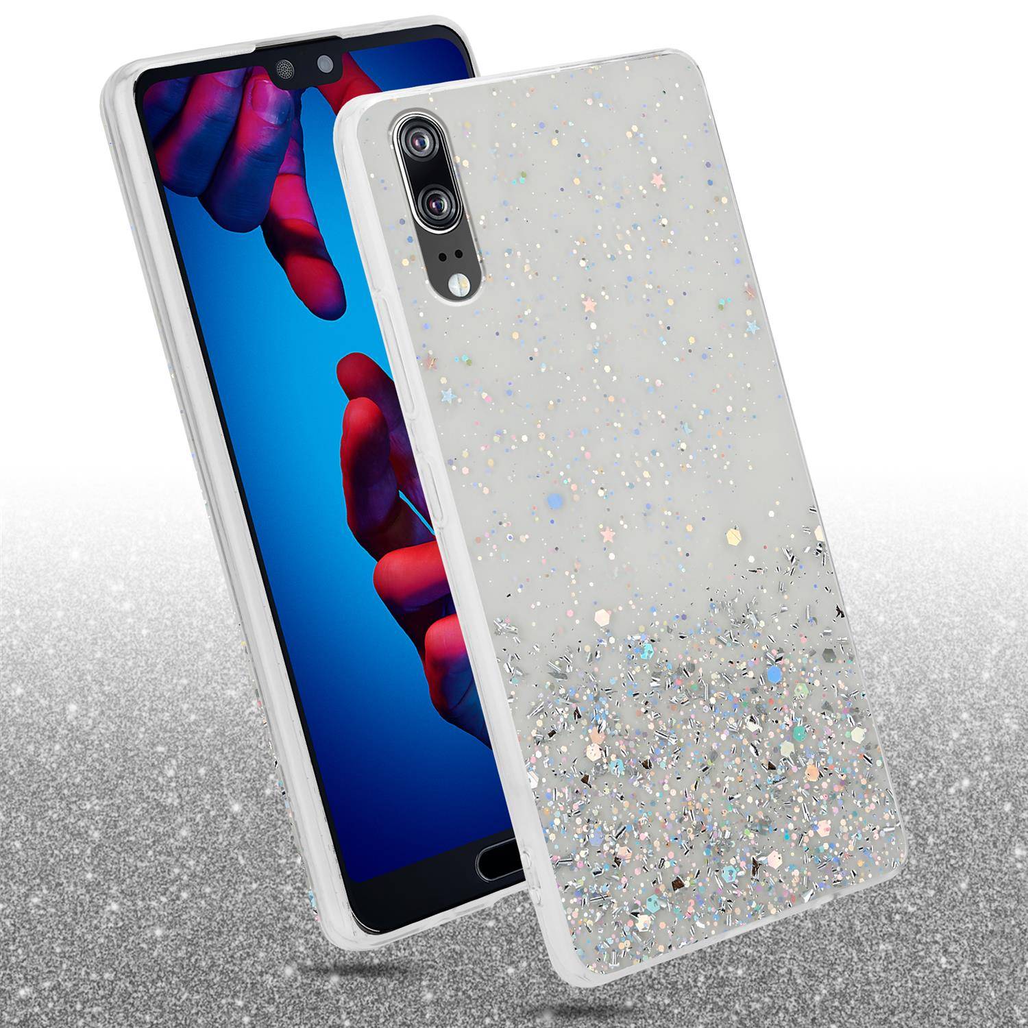 Cadorabo Hülle für Huawei P20 Schutz Hülle in Transparent Handyhülle TPU Etui Glitter Cover Case Glitzer