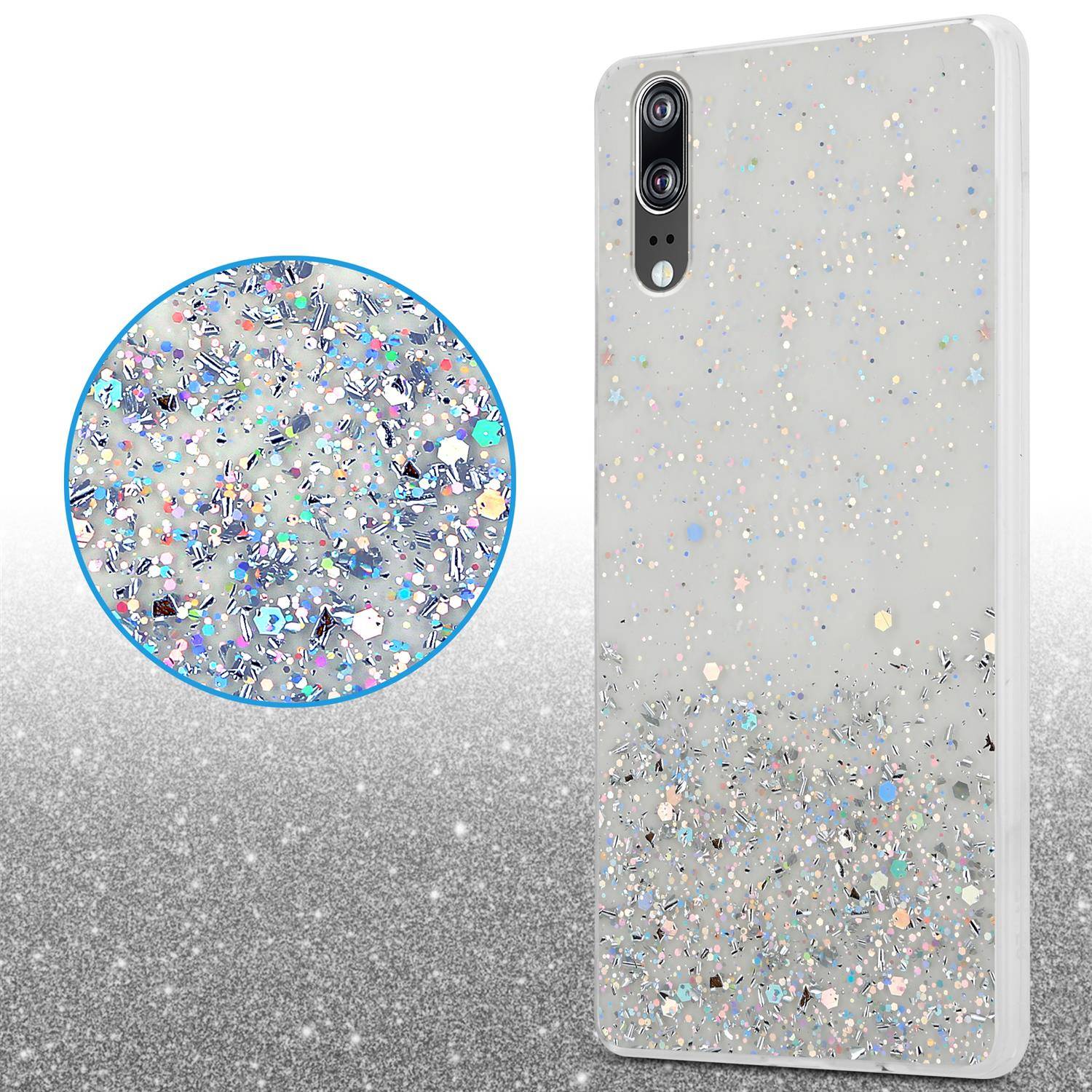 Cadorabo Hülle für Huawei P20 Schutz Hülle in Transparent Handyhülle TPU Etui Glitter Cover Case Glitzer