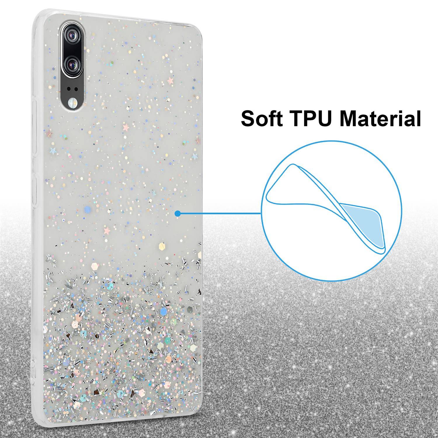 Cadorabo Hülle für Huawei P20 Schutz Hülle in Transparent Handyhülle TPU Etui Glitter Cover Case Glitzer