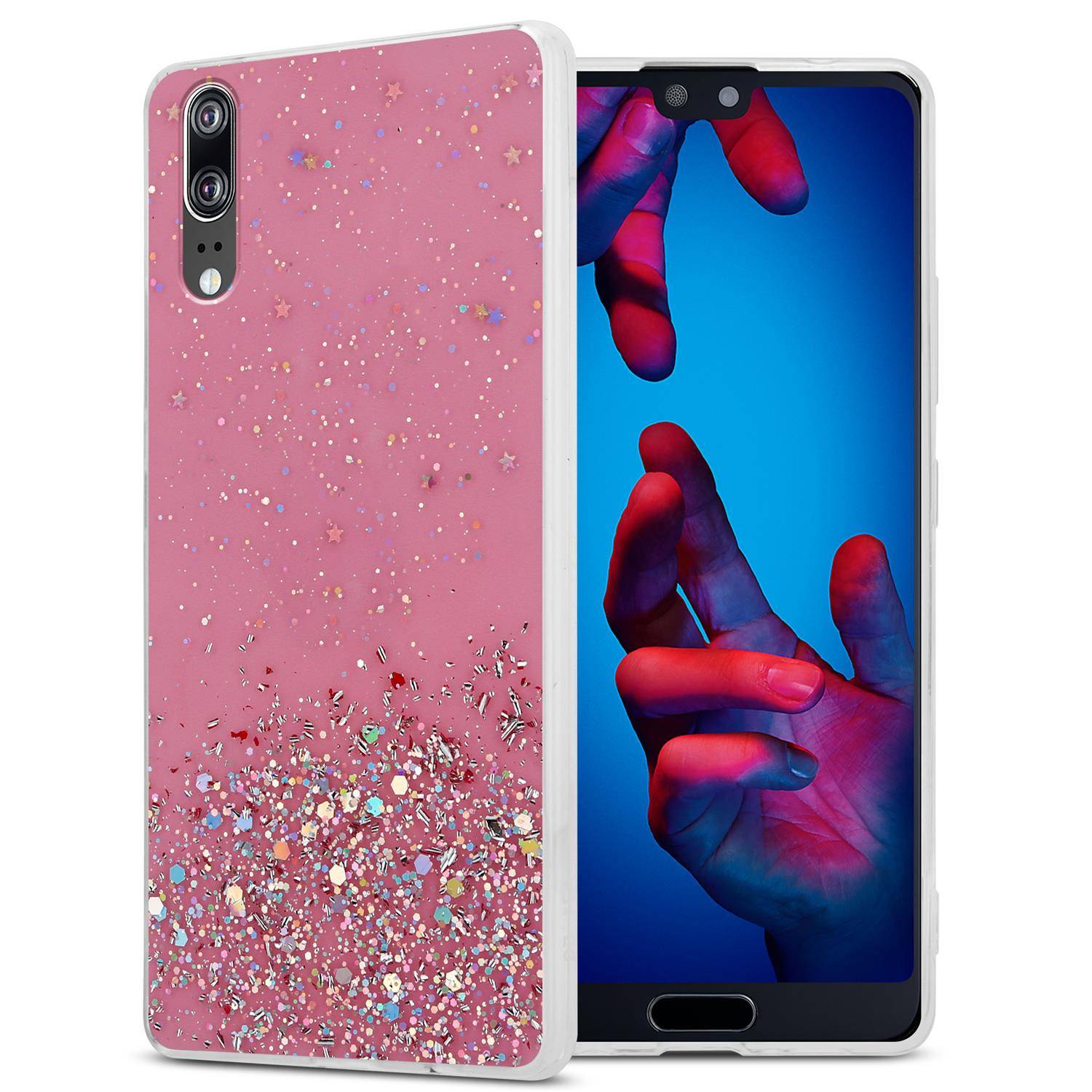 Cadorabo Hülle für Huawei P20 Schutz Hülle in Rosa Handyhülle TPU Etui Glitter Cover Case Glitzer
