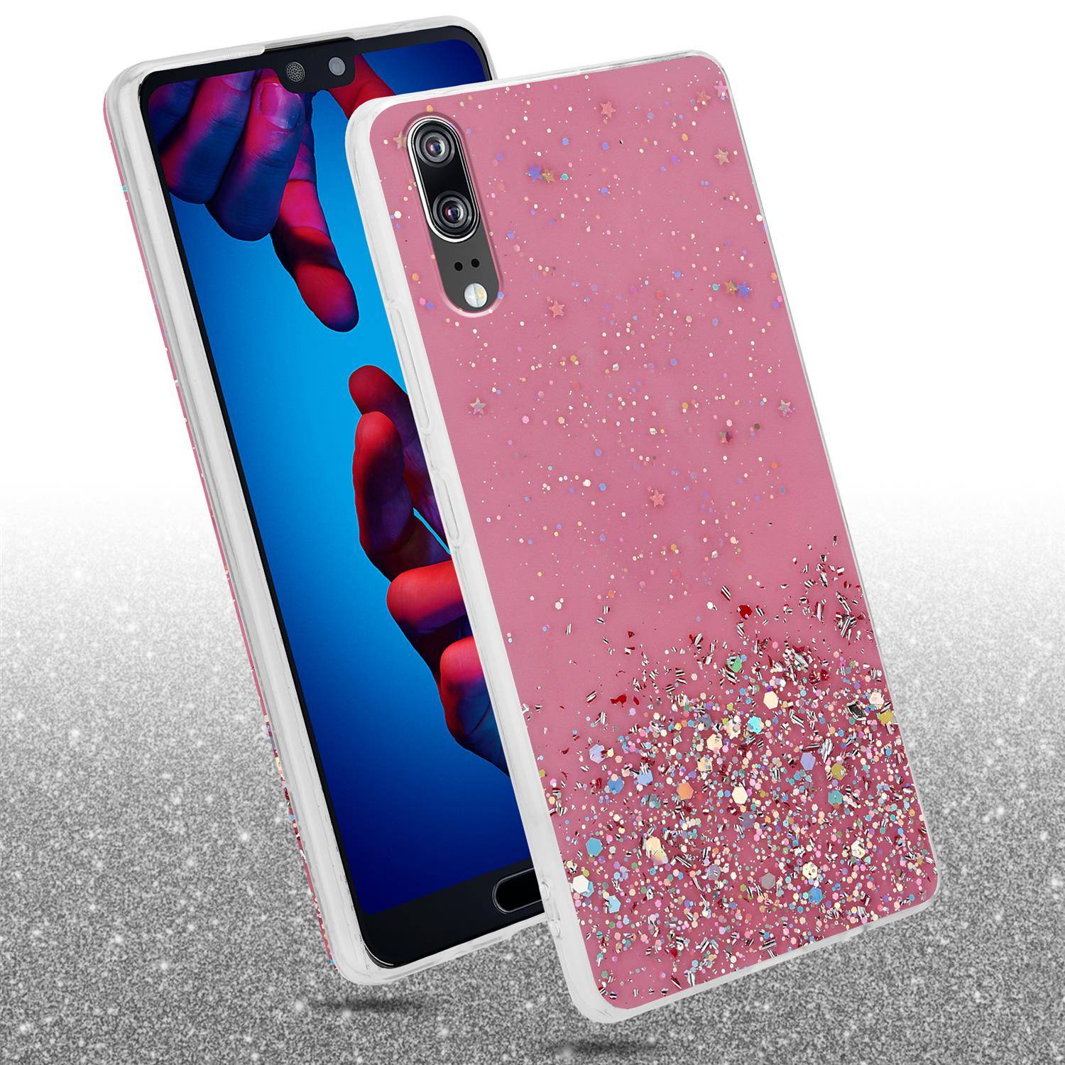 Cadorabo Hülle für Huawei P20 Schutz Hülle in Rosa Handyhülle TPU Etui Glitter Cover Case Glitzer