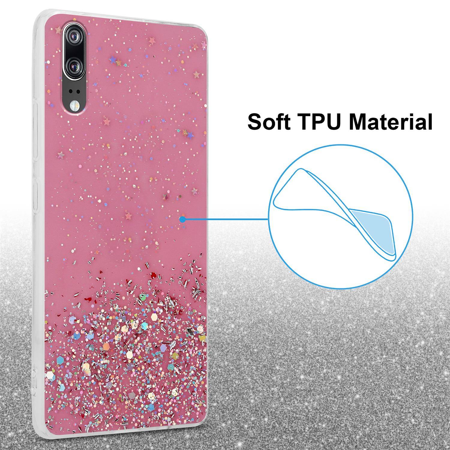Cadorabo Hülle für Huawei P20 Schutz Hülle in Rosa Handyhülle TPU Etui Glitter Cover Case Glitzer