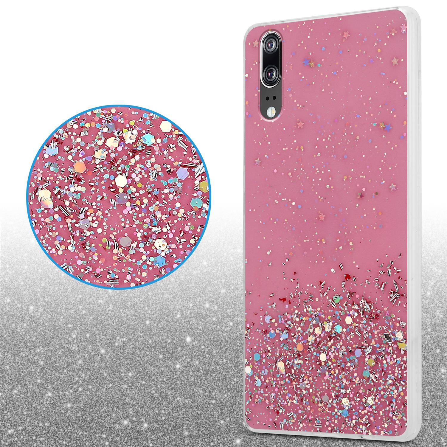 Cadorabo Hülle für Huawei P20 Schutz Hülle in Rosa Handyhülle TPU Etui Glitter Cover Case Glitzer