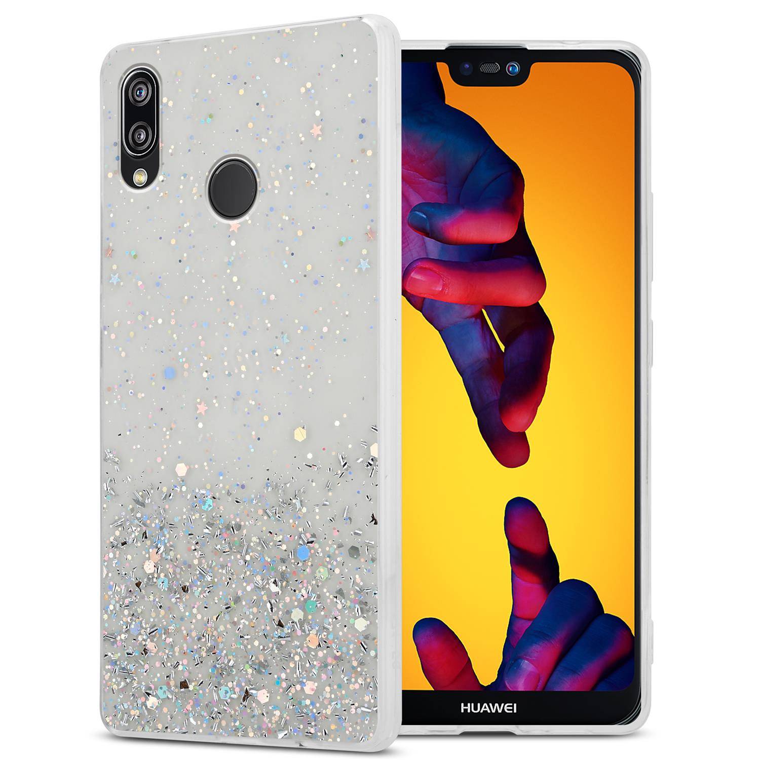 Cadorabo Hülle für Huawei P20 LITE 2018 / NOVA 3E Schutz Hülle in Transparent Handyhülle TPU Etui Glitter Cover Case