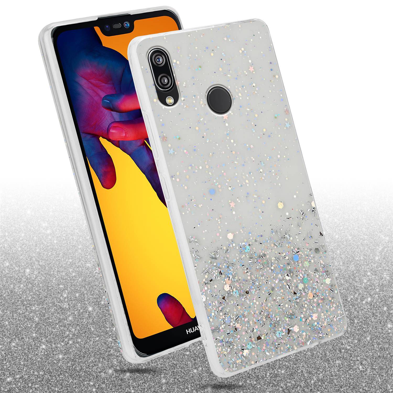 Cadorabo Hülle für Huawei P20 LITE 2018 / NOVA 3E Schutz Hülle in Transparent Handyhülle TPU Etui Glitter Cover Case