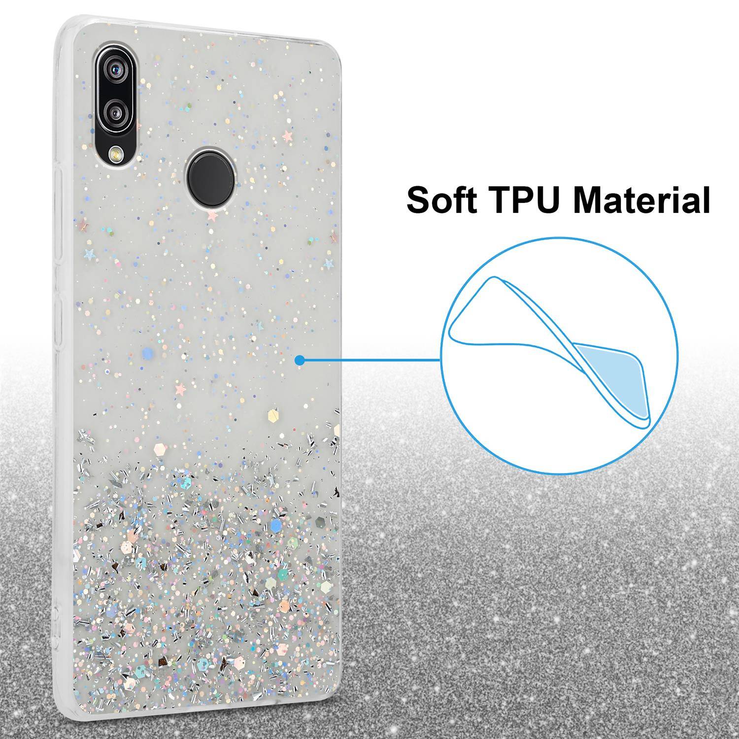 Cadorabo Hülle für Huawei P20 LITE 2018 / NOVA 3E Schutz Hülle in Transparent Handyhülle TPU Etui Glitter Cover Case