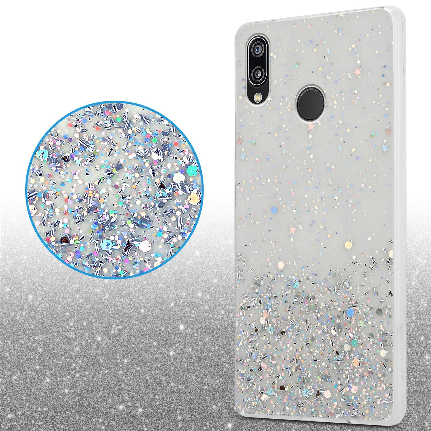 Cadorabo Hülle für Huawei P20 LITE 2018 / NOVA 3E Schutz Hülle in Transparent Handyhülle TPU Etui Glitter Cover Case