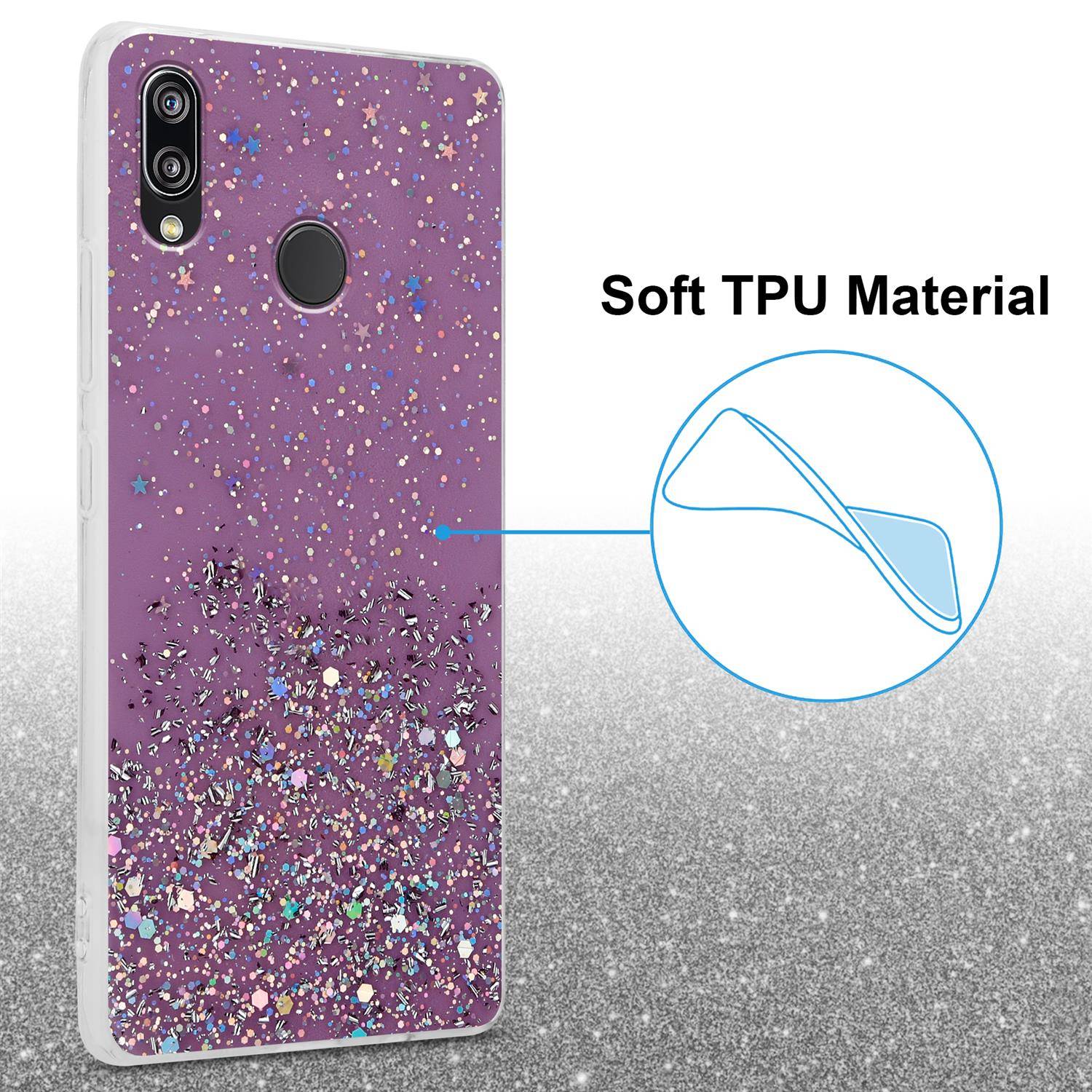 Cadorabo Hülle für Huawei P20 LITE 2018 / NOVA 3E Schutz Hülle in Lila Handyhülle TPU Etui Glitter Cover Case Glitzer