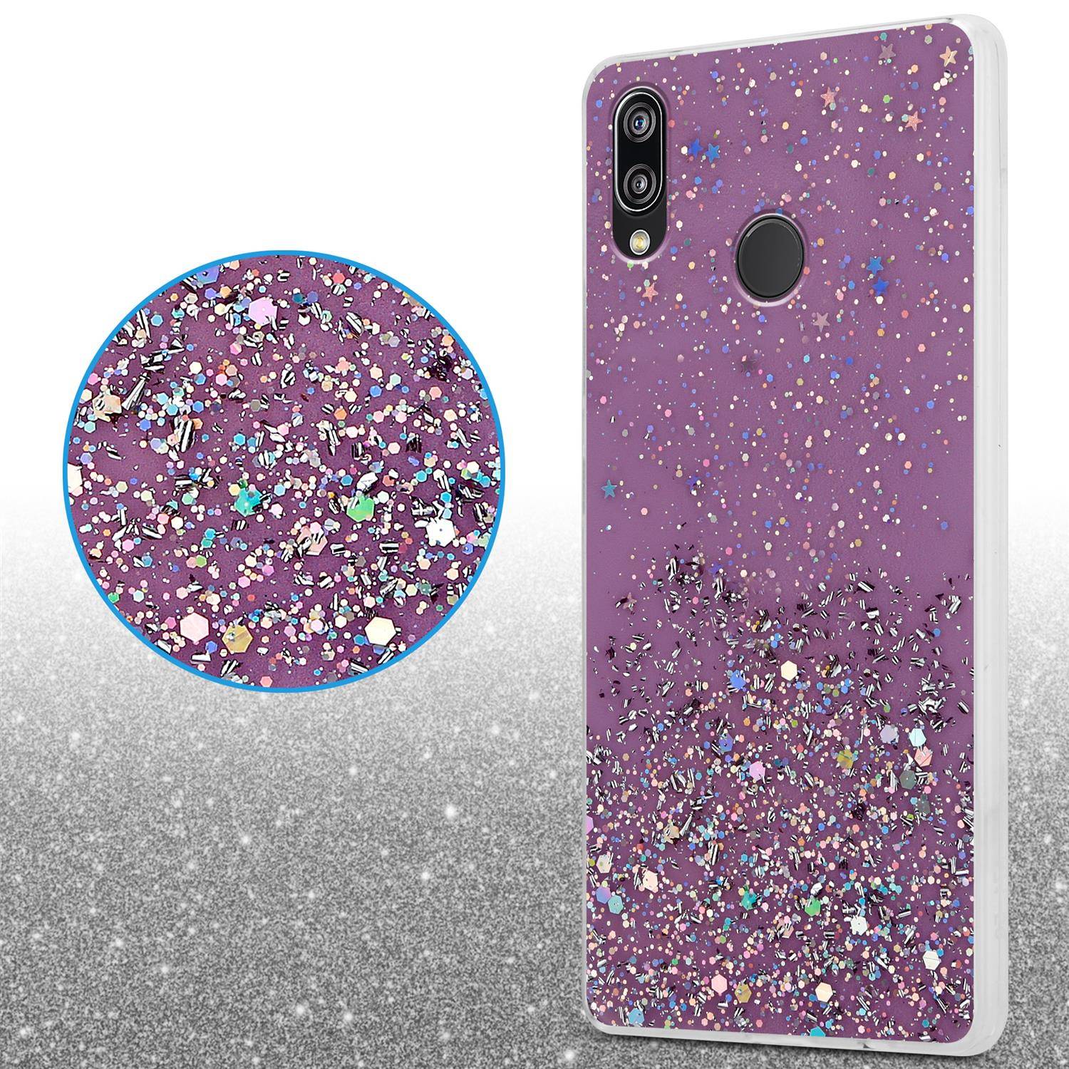 Cadorabo Hülle für Huawei P20 LITE 2018 / NOVA 3E Schutz Hülle in Lila Handyhülle TPU Etui Glitter Cover Case Glitzer