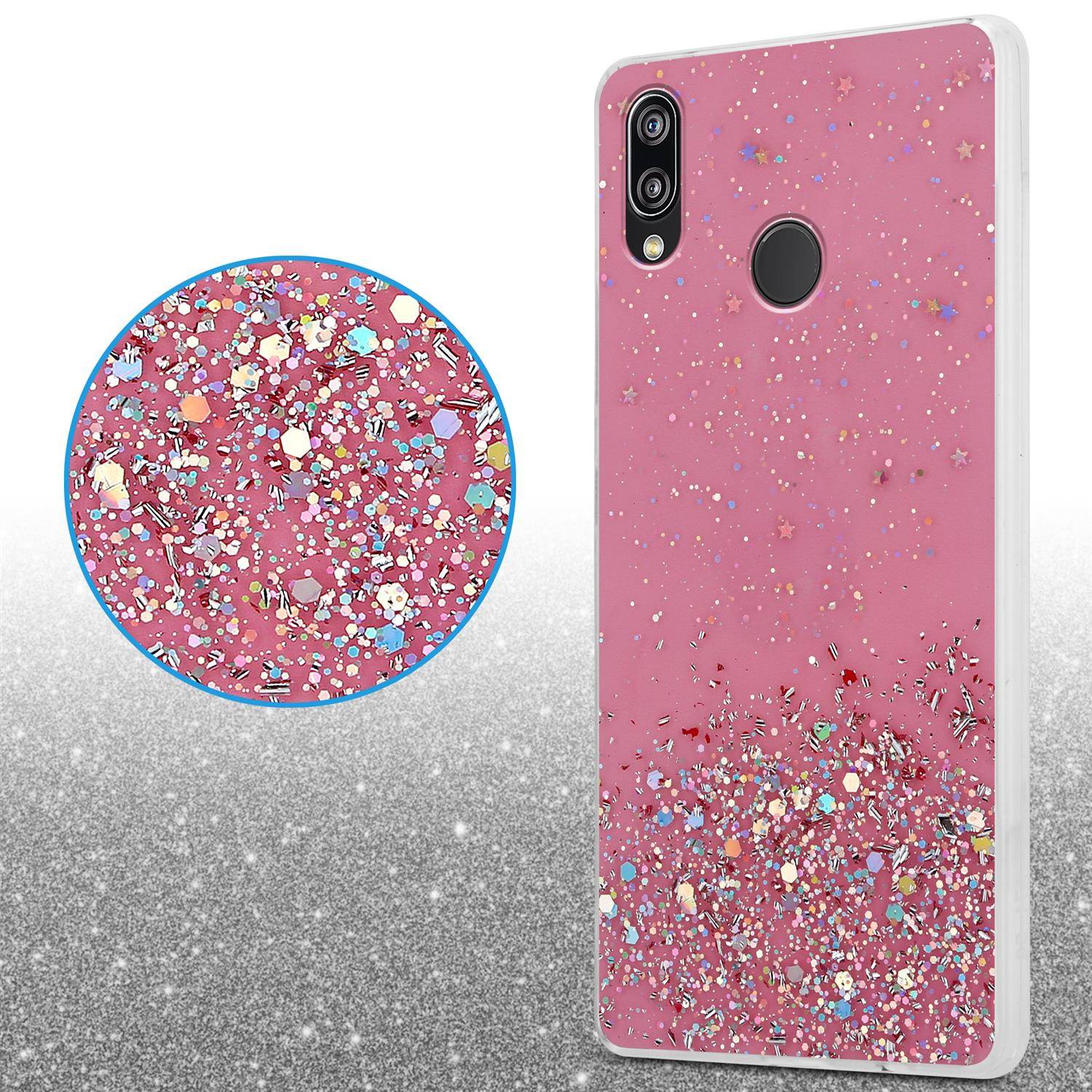 Cadorabo Hülle für Huawei P20 LITE 2018 / NOVA 3E Schutz Hülle in Rosa Handyhülle TPU Etui Glitter Cover Case Glitzer