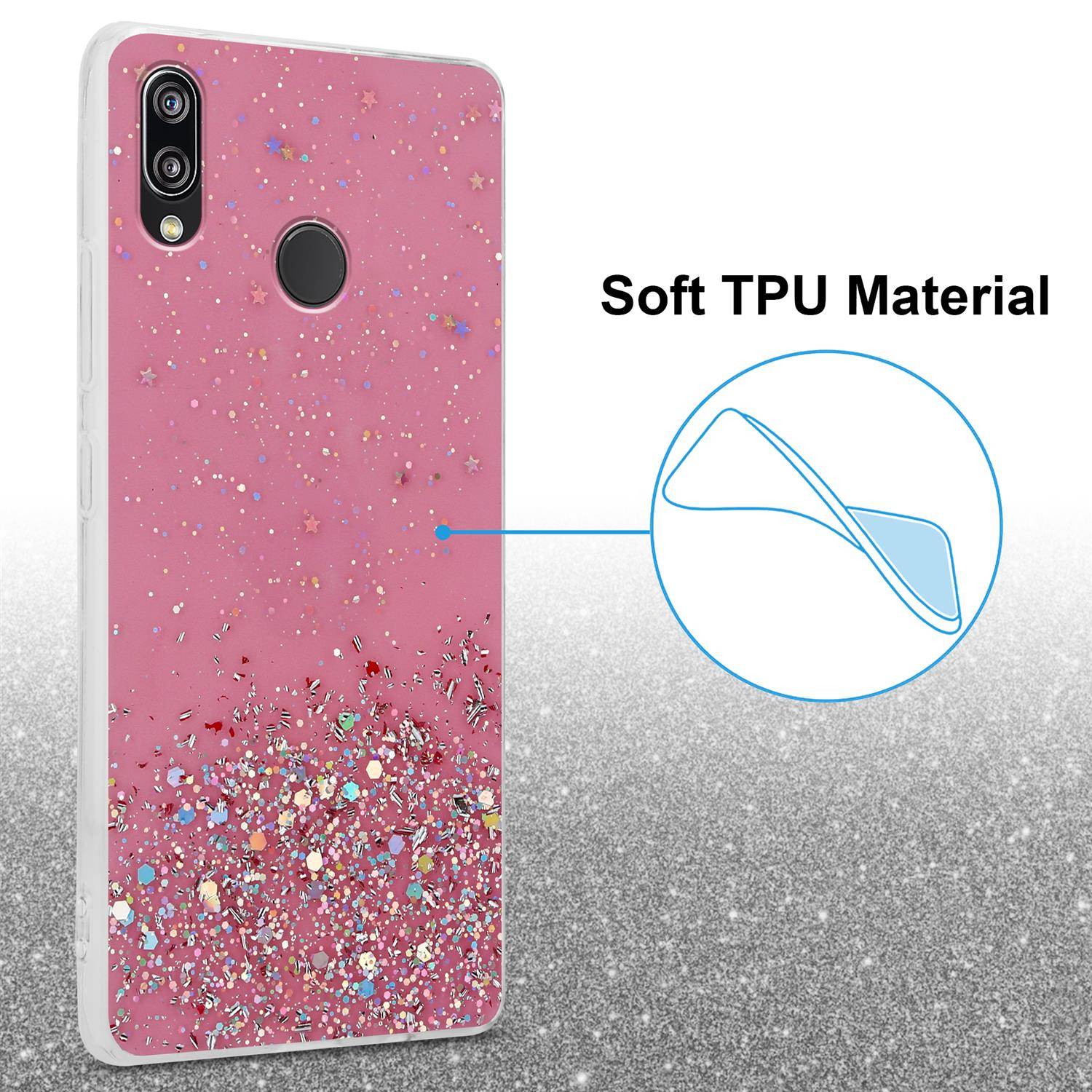 Cadorabo Hülle für Huawei P20 LITE 2018 / NOVA 3E Schutz Hülle in Rosa Handyhülle TPU Etui Glitter Cover Case Glitzer