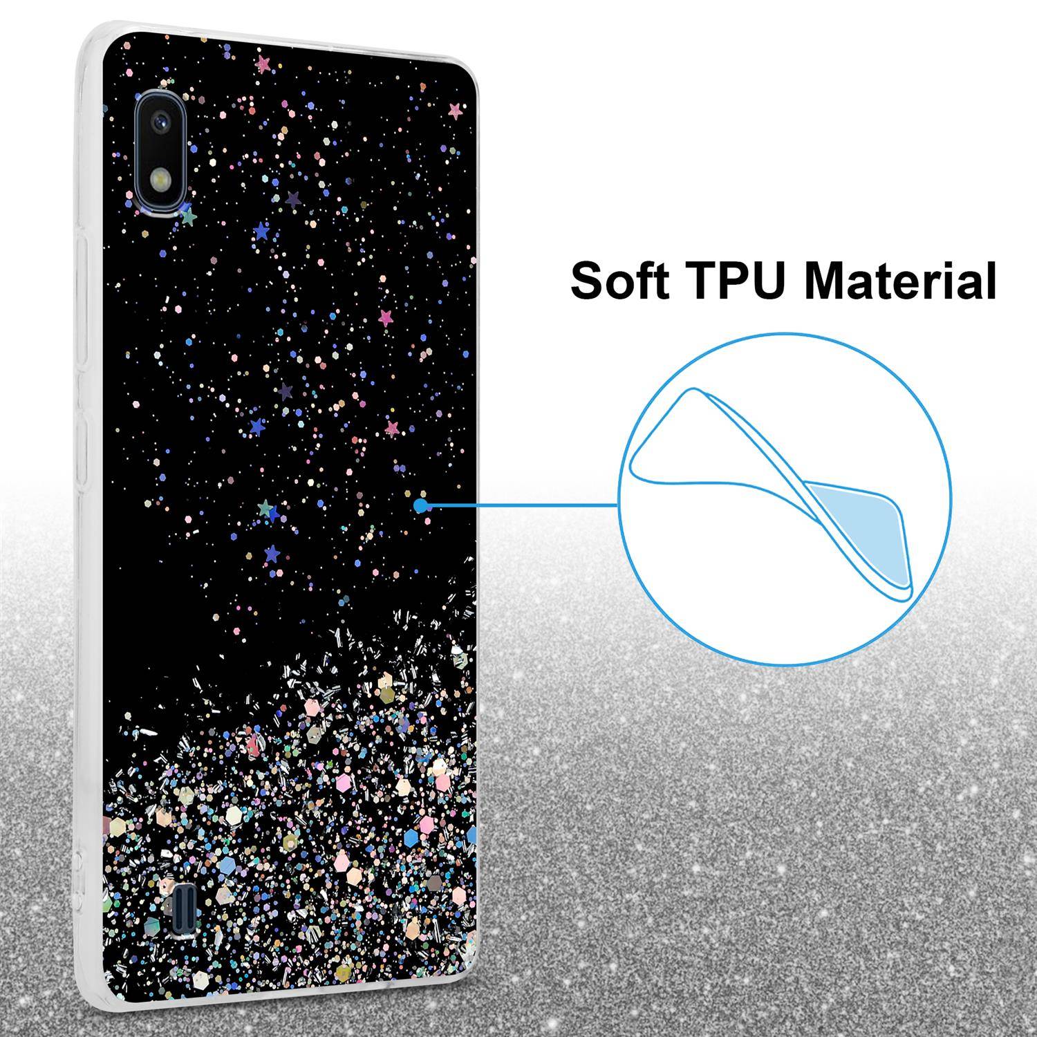 Cadorabo Hülle für Samsung Galaxy A10 / M10 Schutz Hülle in Schwarz Handyhülle TPU Etui Glitter Cover Case Glitzer