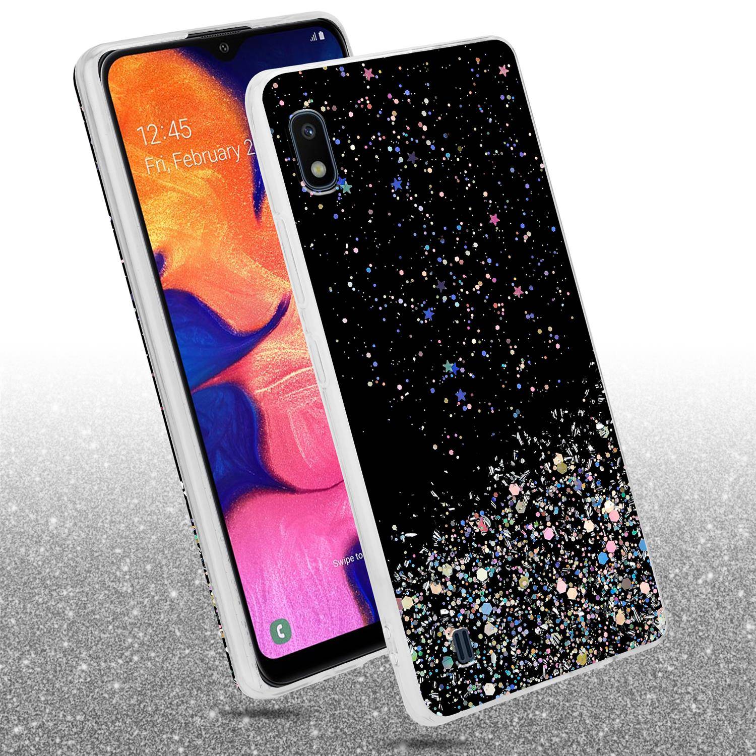 Cadorabo Hülle für Samsung Galaxy A10 / M10 Schutz Hülle in Schwarz Handyhülle TPU Etui Glitter Cover Case Glitzer