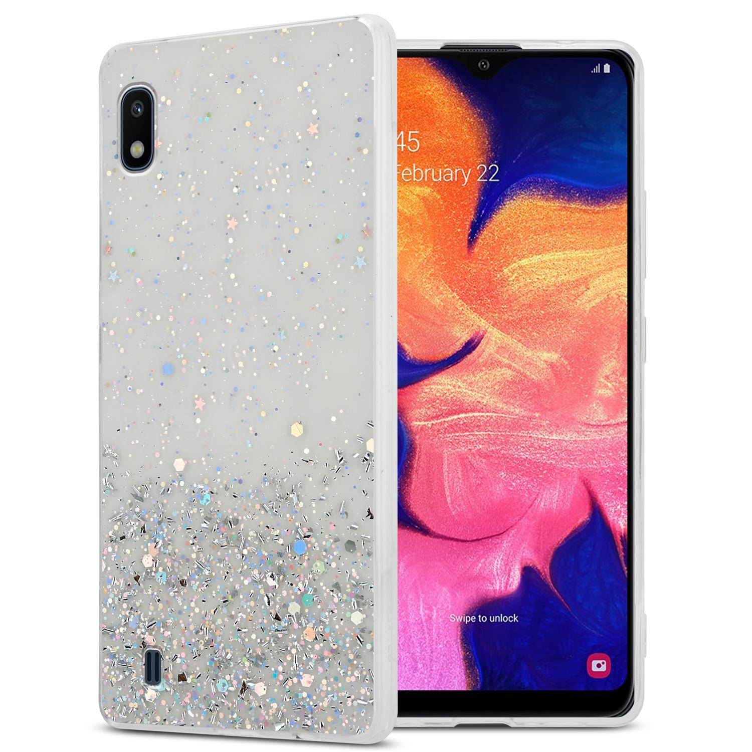 Cadorabo Hülle für Samsung Galaxy A10 / M10 Schutz Hülle in Transparent Handyhülle TPU Etui Glitter Cover Case Glitzer